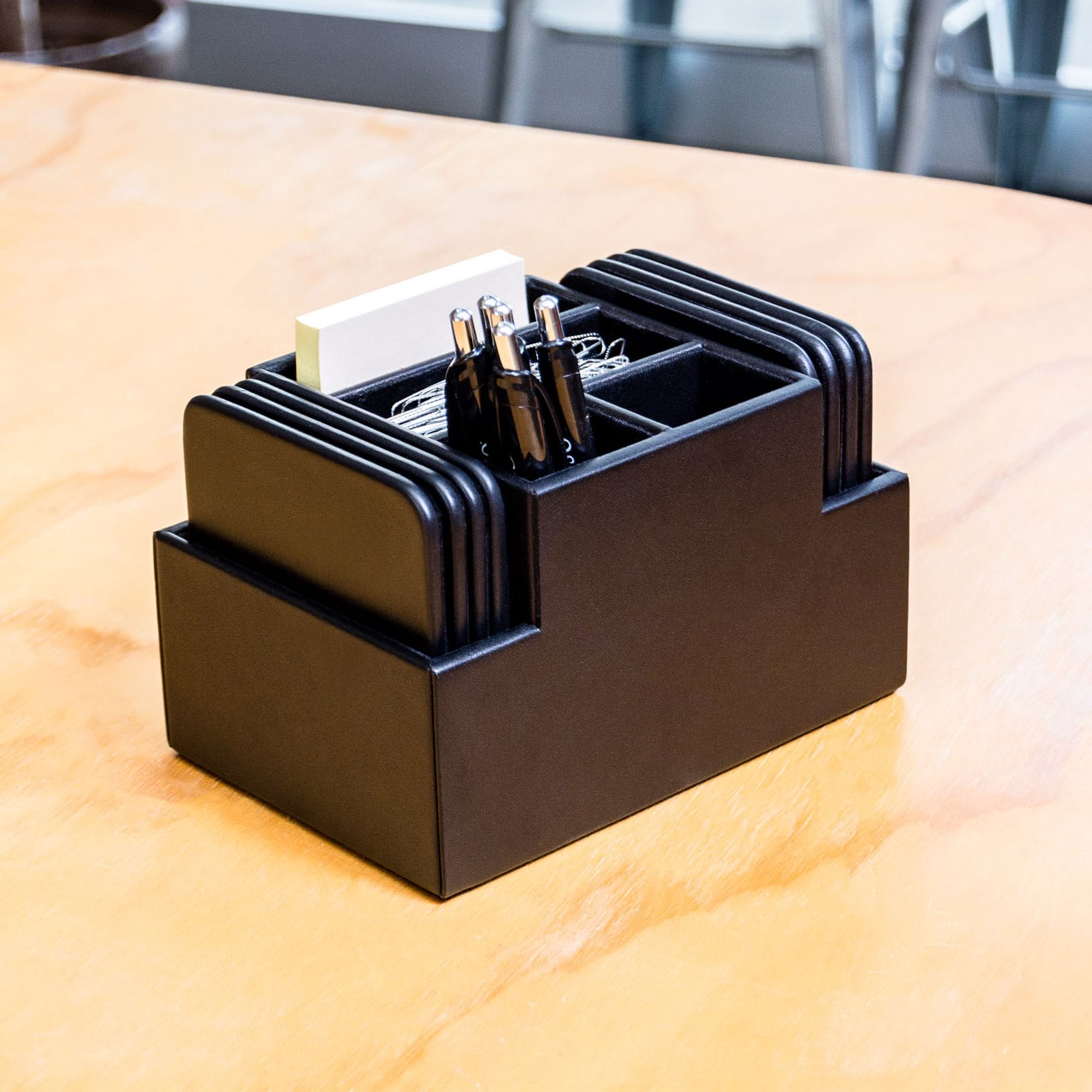 Black Leatherette 8 Square Coaster Set w/ Holder