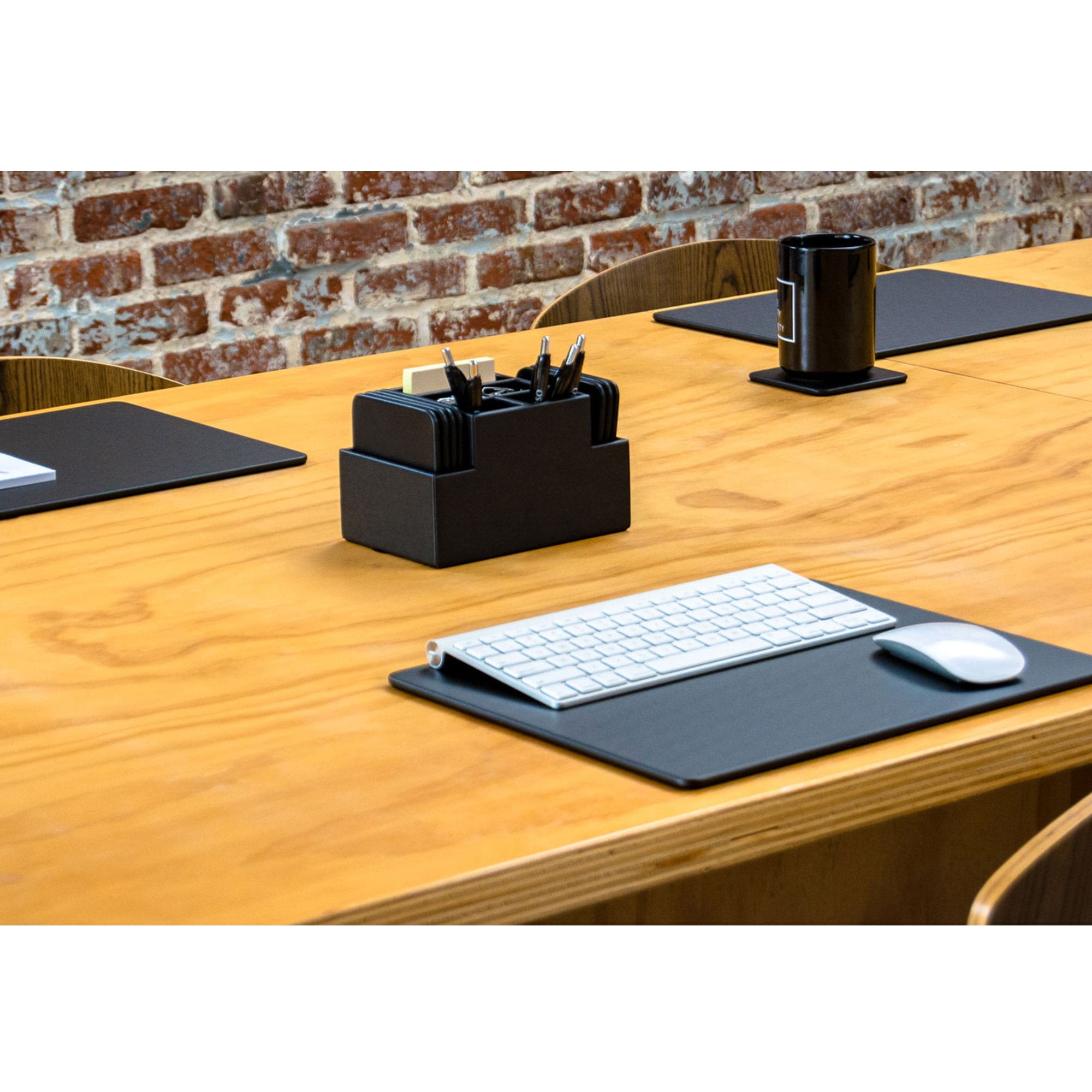 Black Leatherette 8 Square Coaster Set w/ Holder