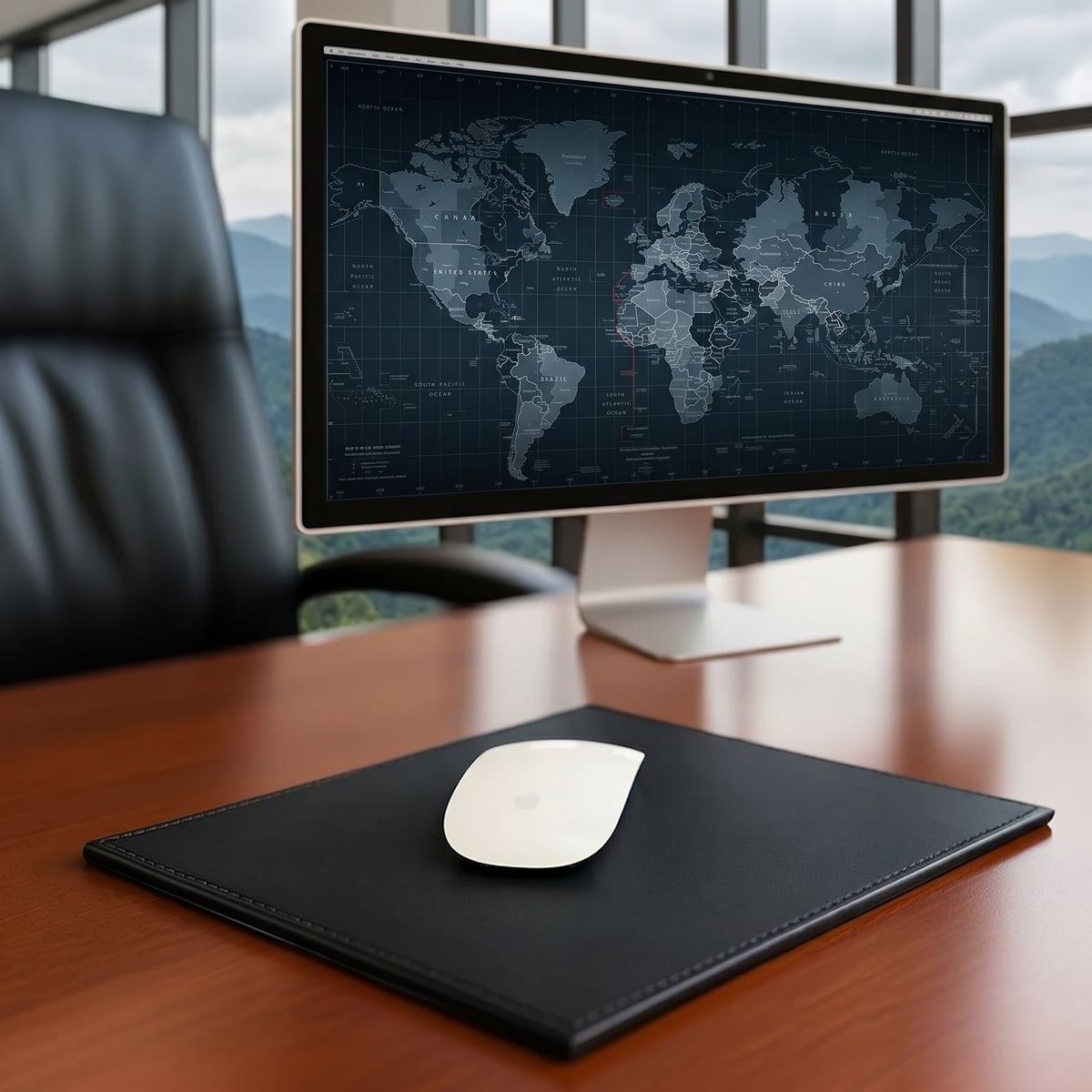 Black Leatherette Rectangular Mouse Pad With Stitching