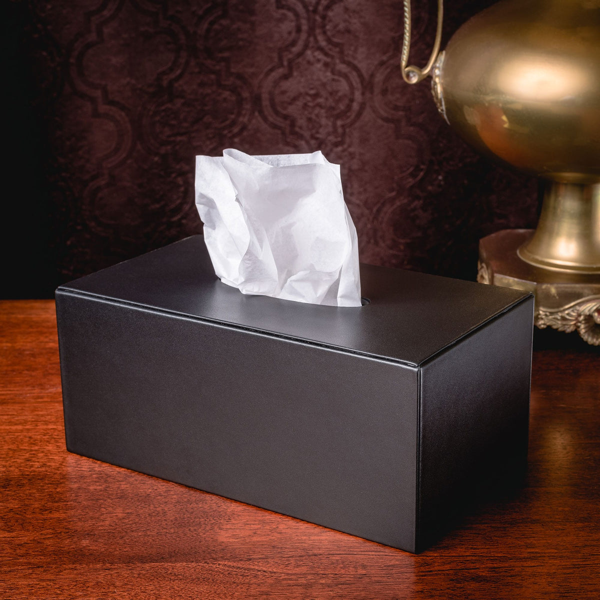 Black Leatherette Rectangular Tissue Box Cover
