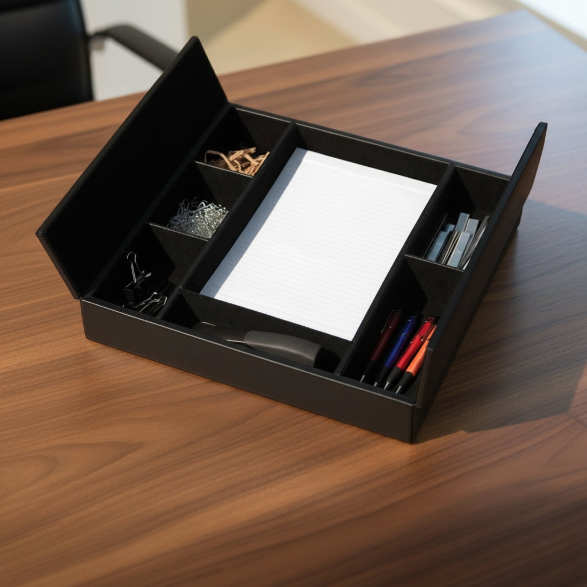 Black Leatherette Enhanced Conference Room Organizer