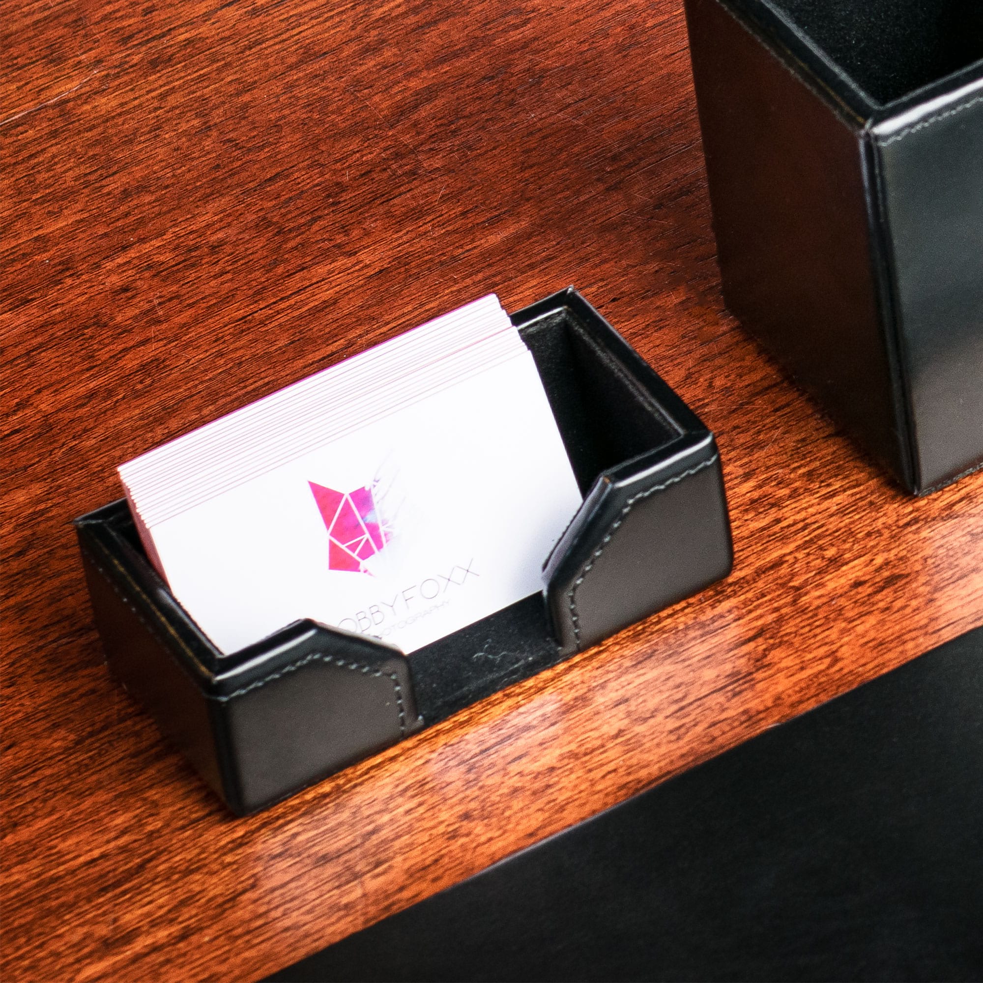 Black Bonded Leather Business Card Holder