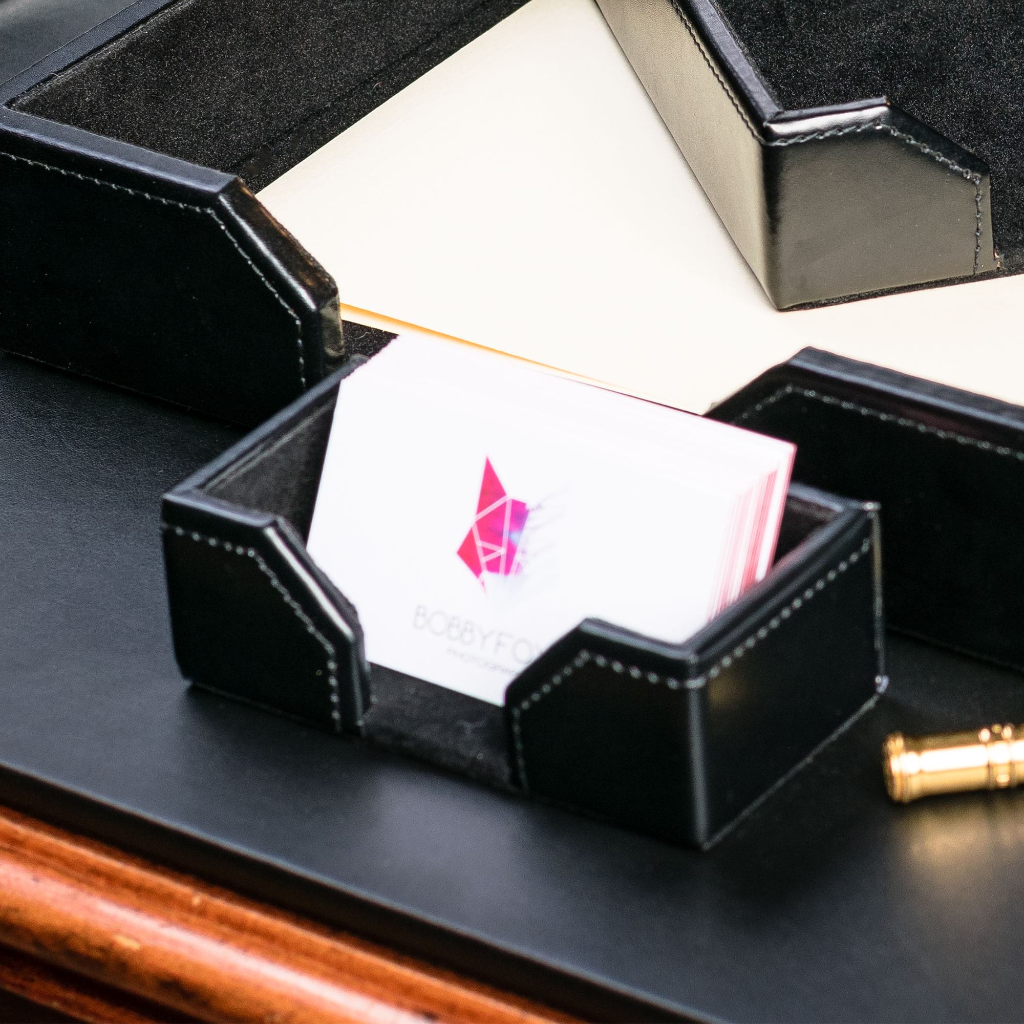 Black Bonded Leather Business Card Holder