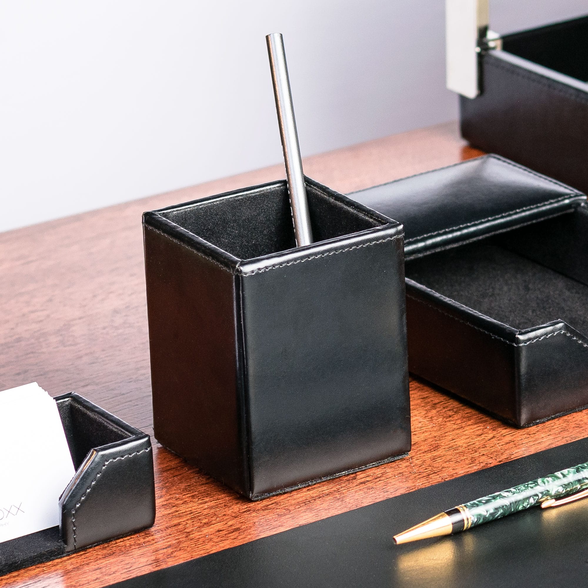 Black Bonded Leather Pencil Cup