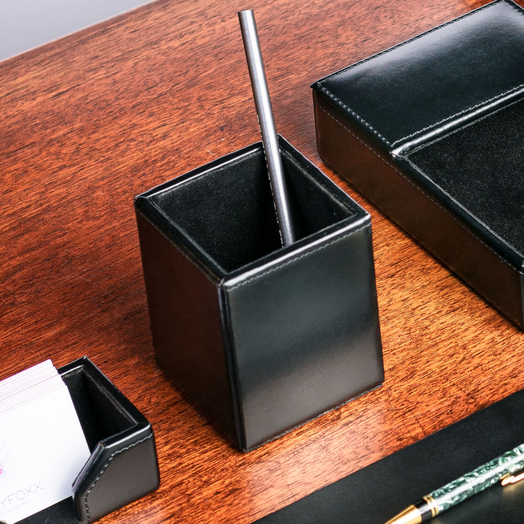 Black Bonded Leather Pencil Cup