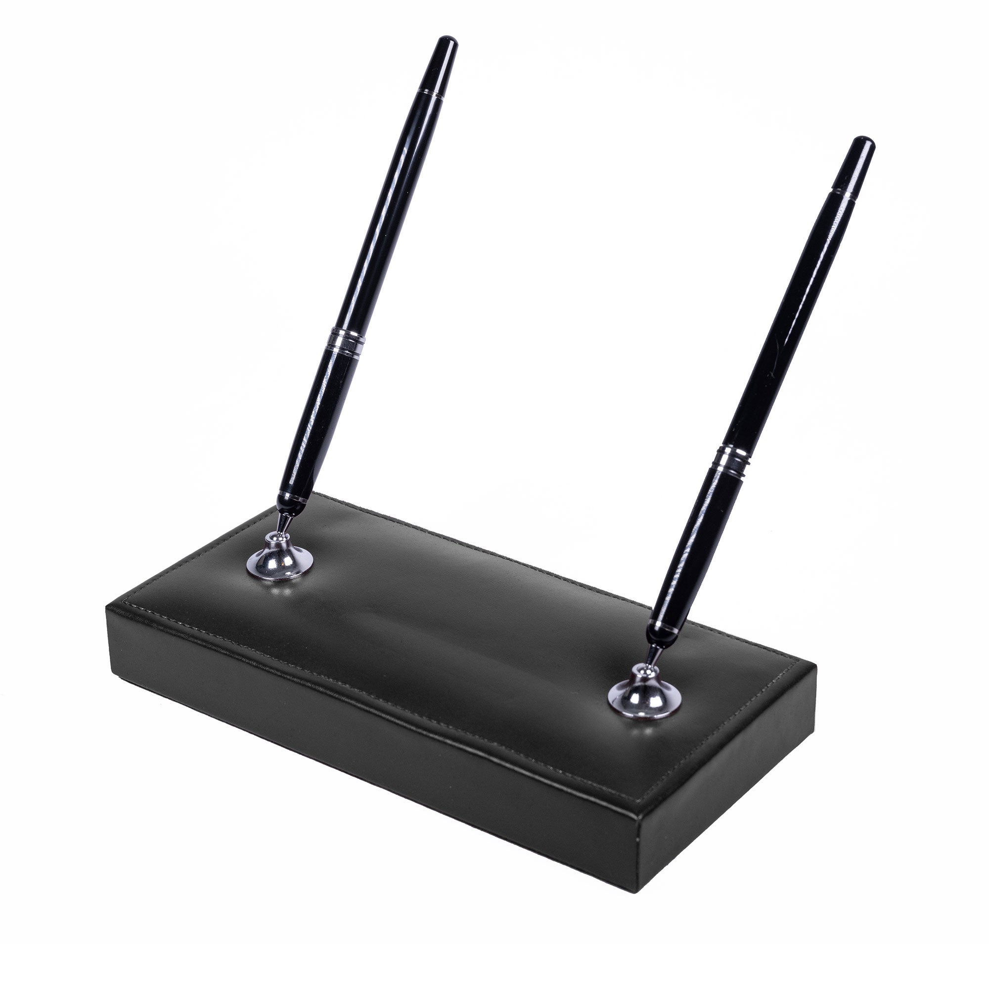 Black Bonded Leather Double Pen Stand