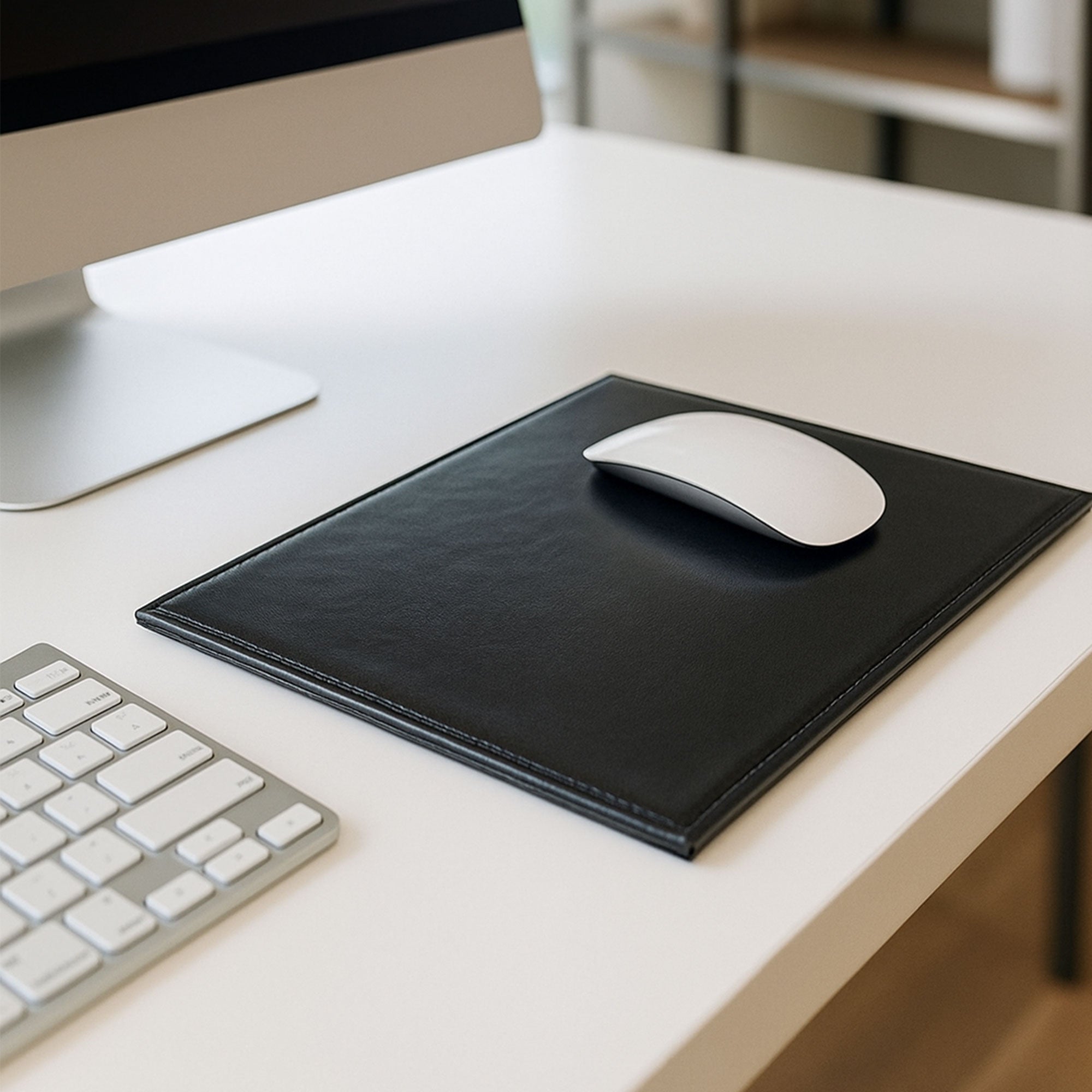 Black Bonded Rectangular Leather Mouse Pad