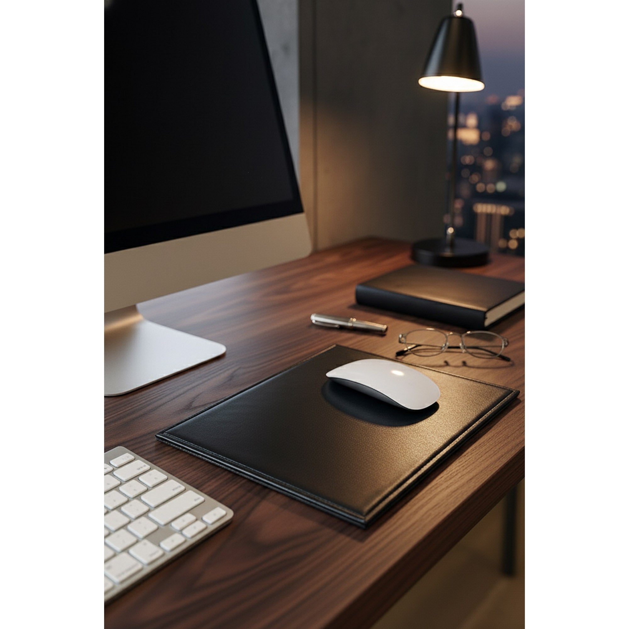 Black Bonded Rectangular Leather Mouse Pad