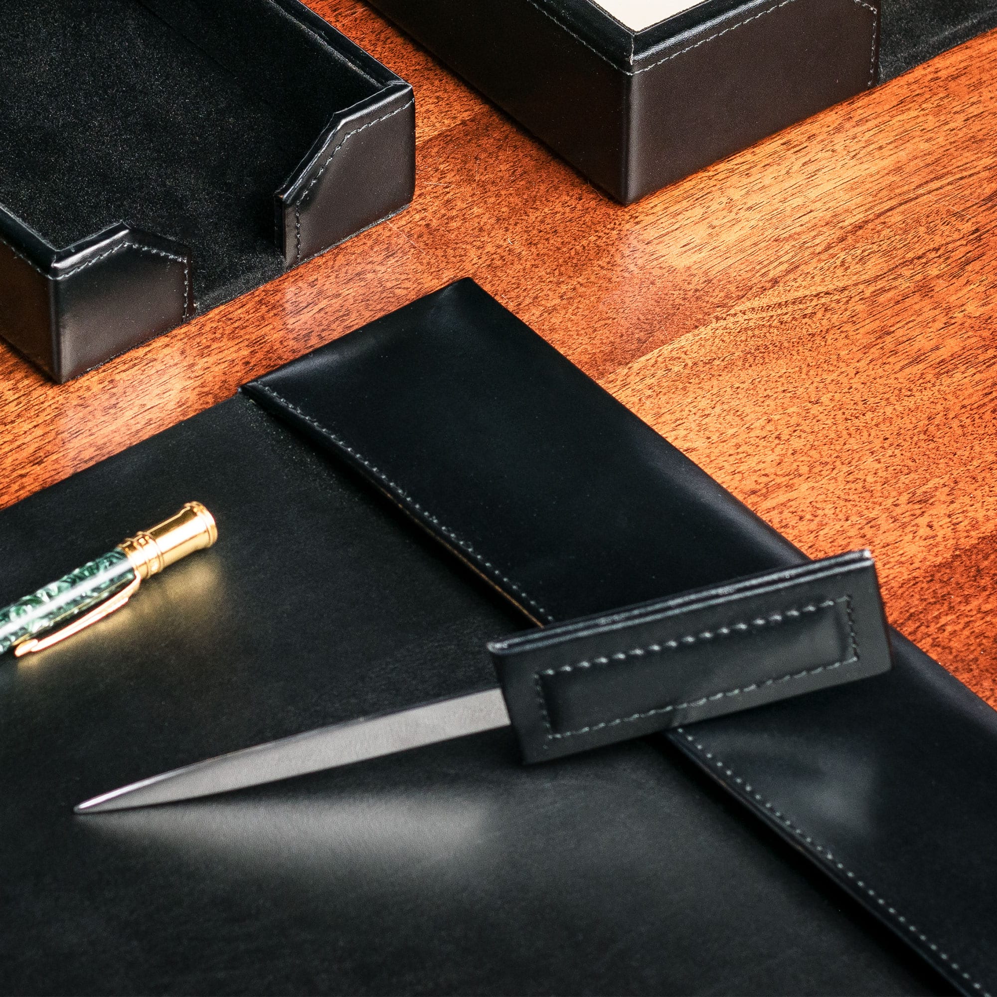Black Bonded Leather Letter Opener