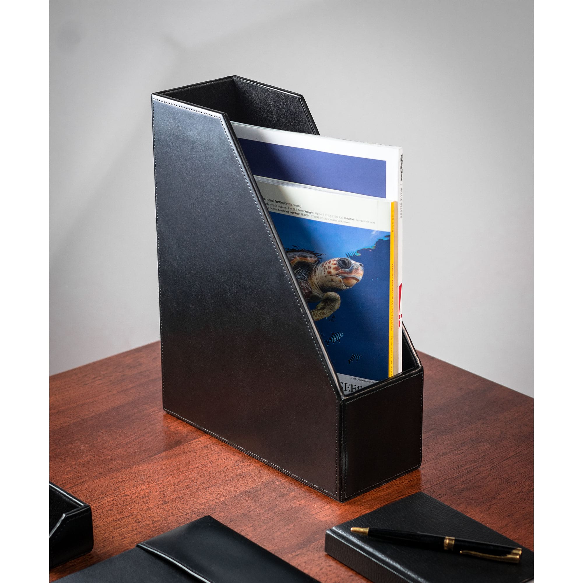 Black Bonded Leather Magazine Rack