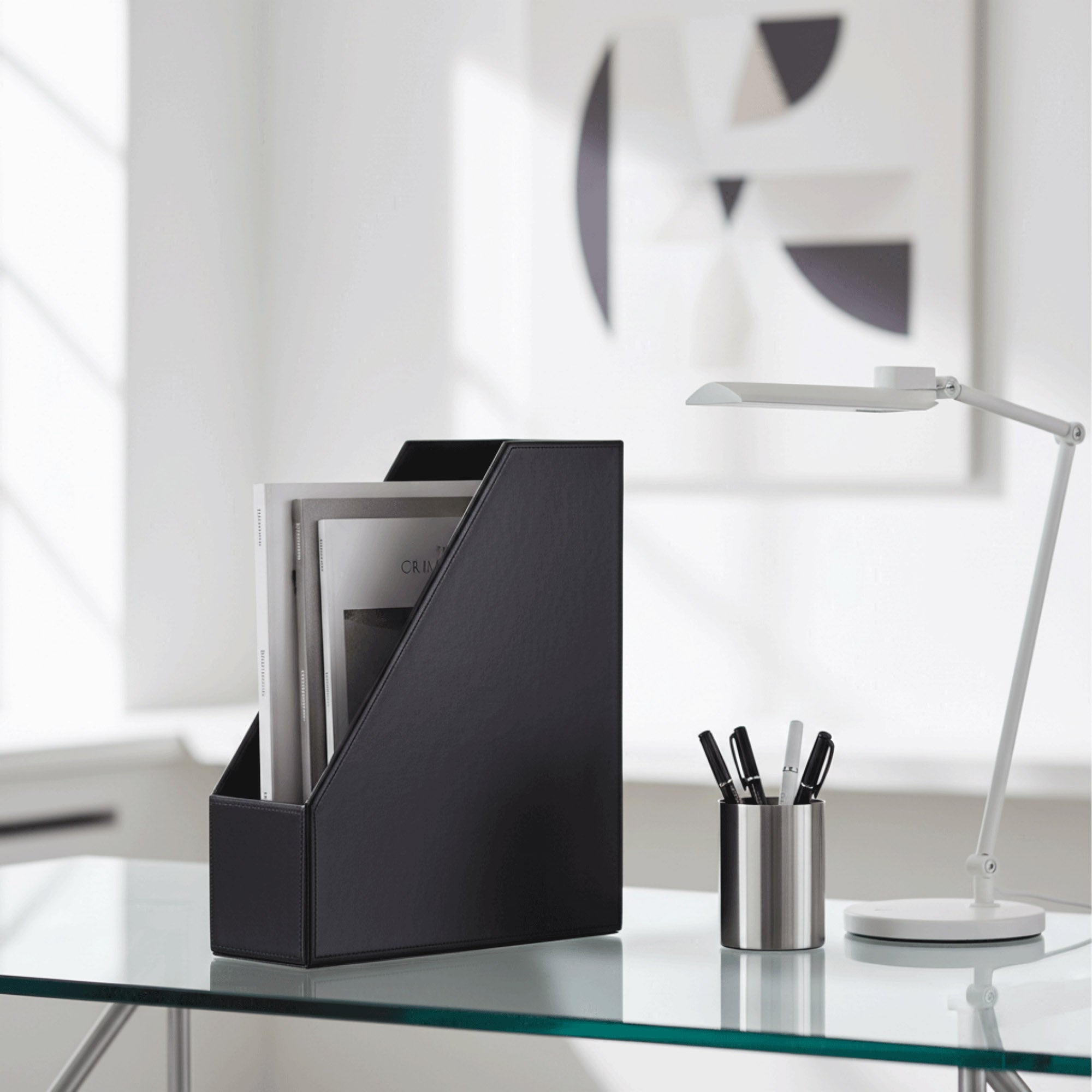 Black Bonded Leather Magazine Rack