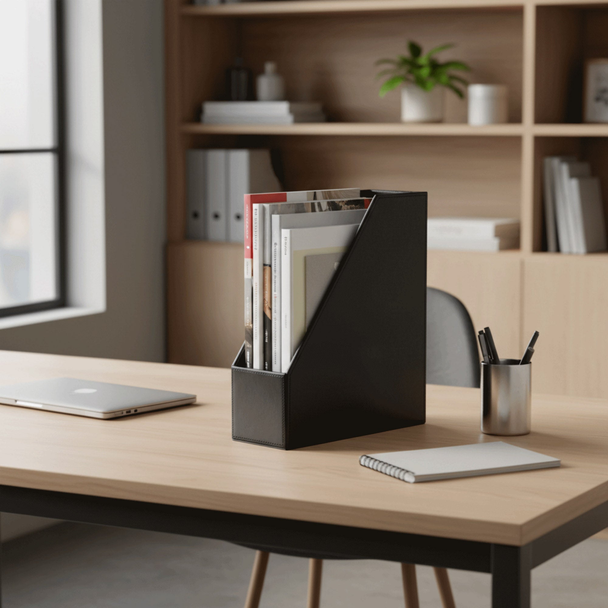 Black Bonded Leather Magazine Rack