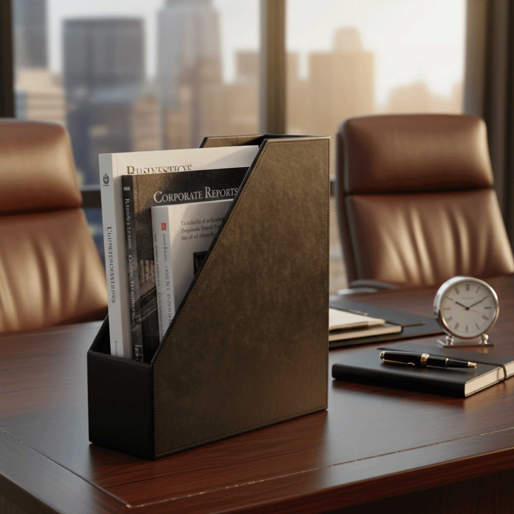 Black Bonded Leather Magazine Rack