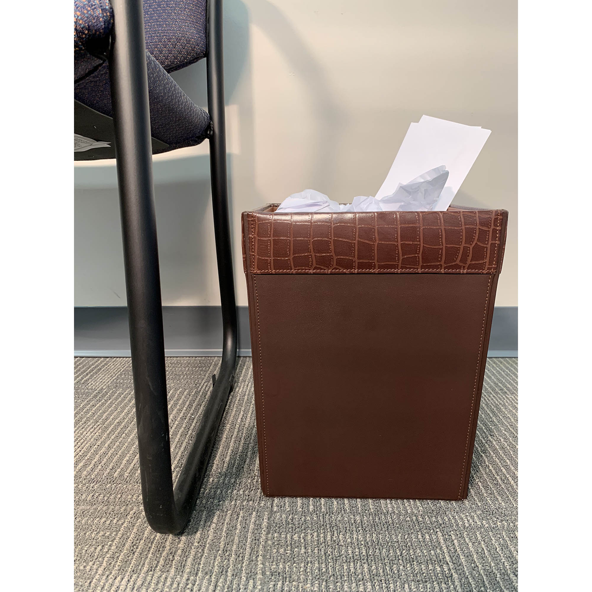 Brown Crocodile Embossed Leather Waste Basket, 14 Qt