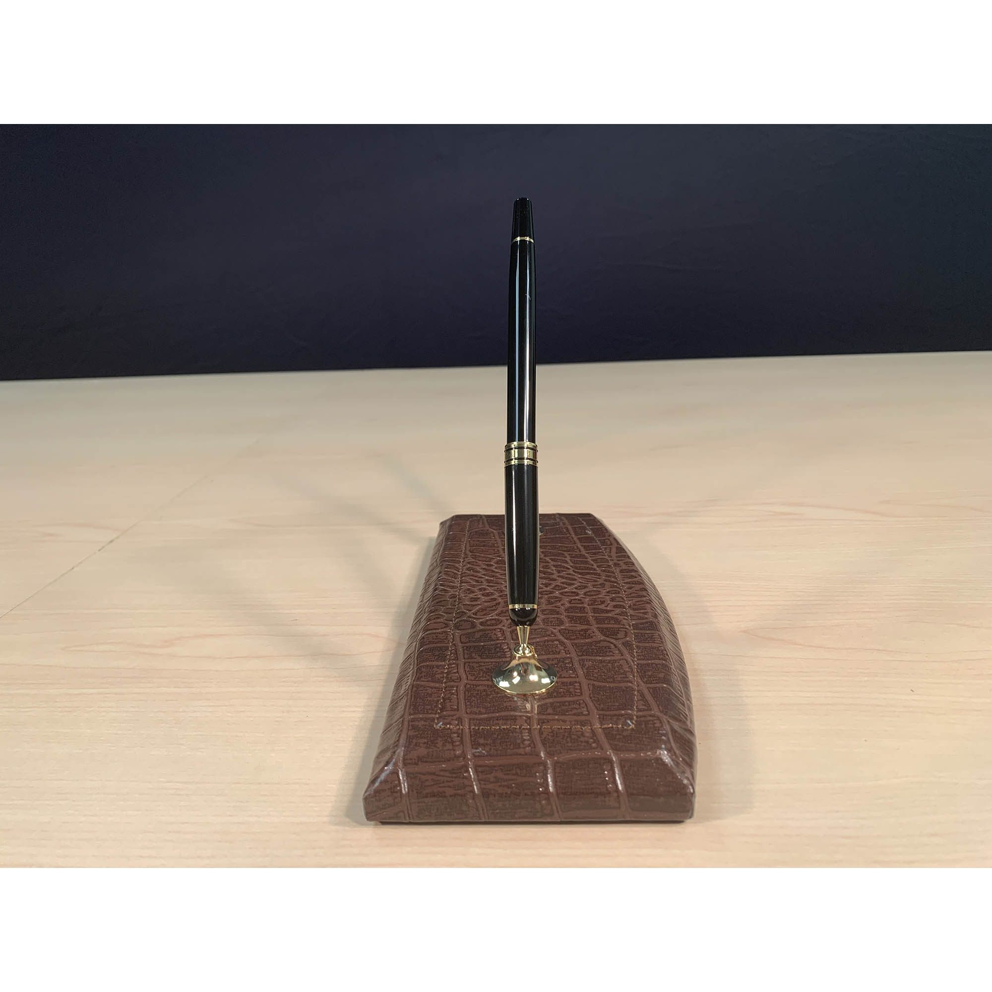 Brown Crocodile Embossed Leather Double Pen Stand