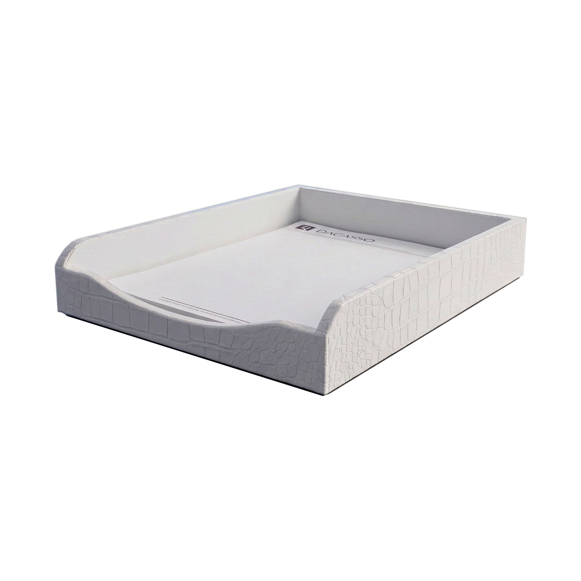 White Crocodile Embossed Leather Letter Tray