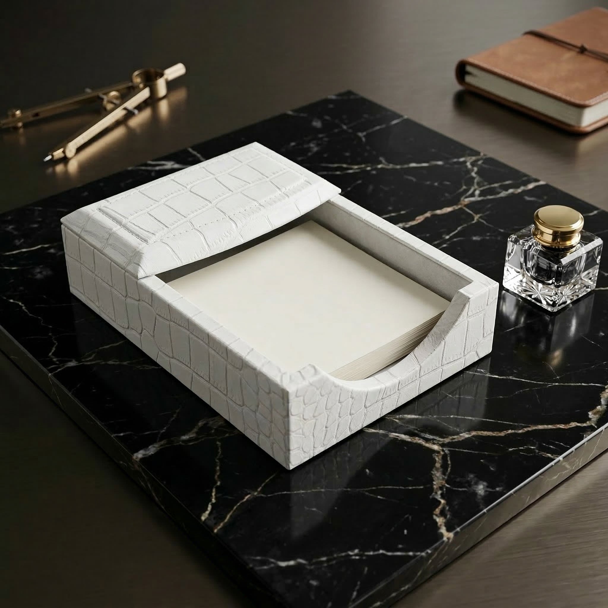 White Crocodile Embossed Leather Memo Holder