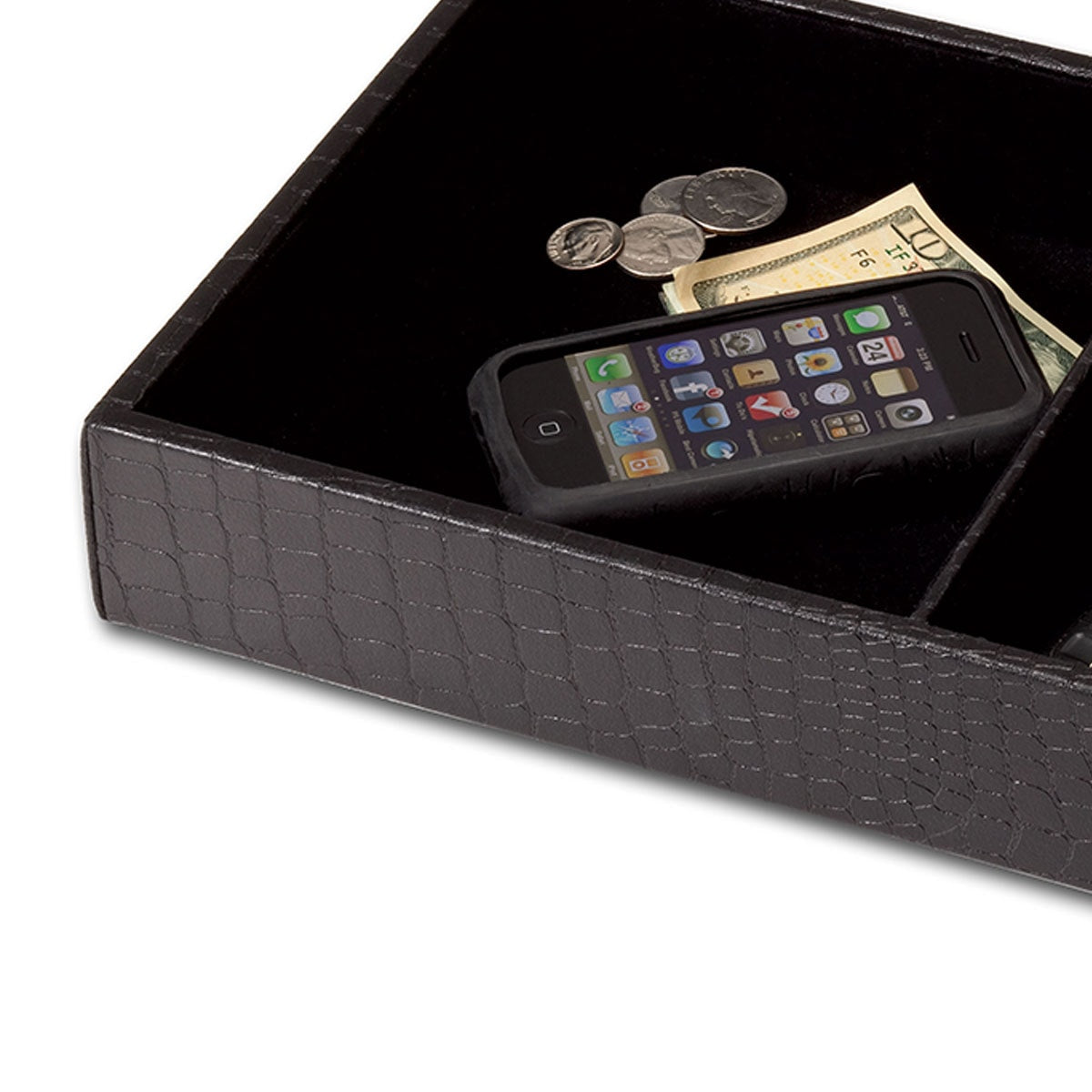Black Crocodile Embossed Leather Standard Valet Tray