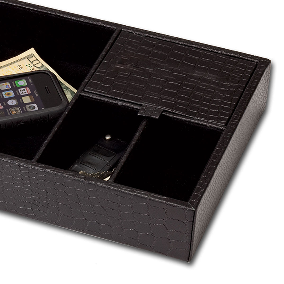 Black Crocodile Embossed Leather Standard Valet Tray