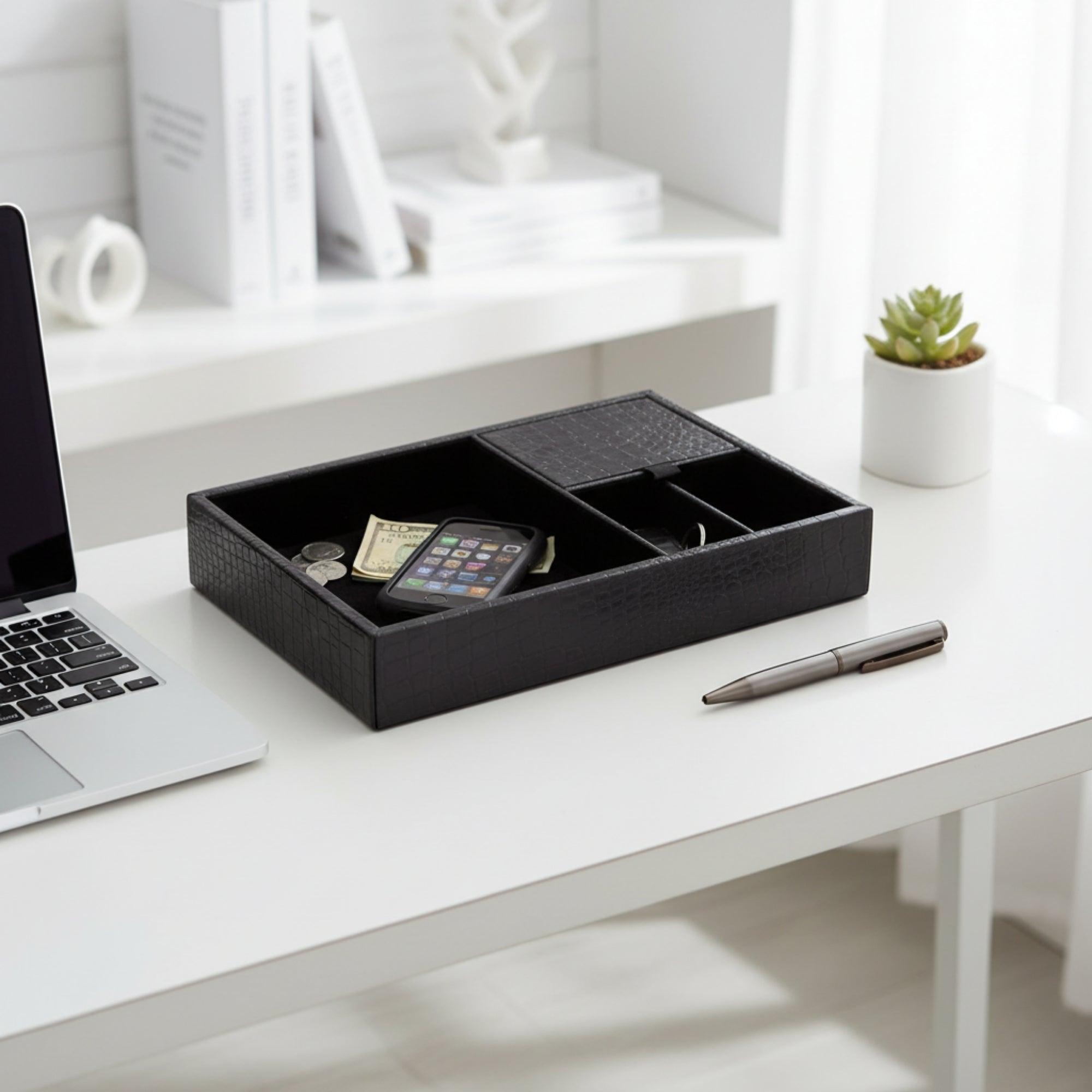 Black Crocodile Embossed Leather Standard Valet Tray