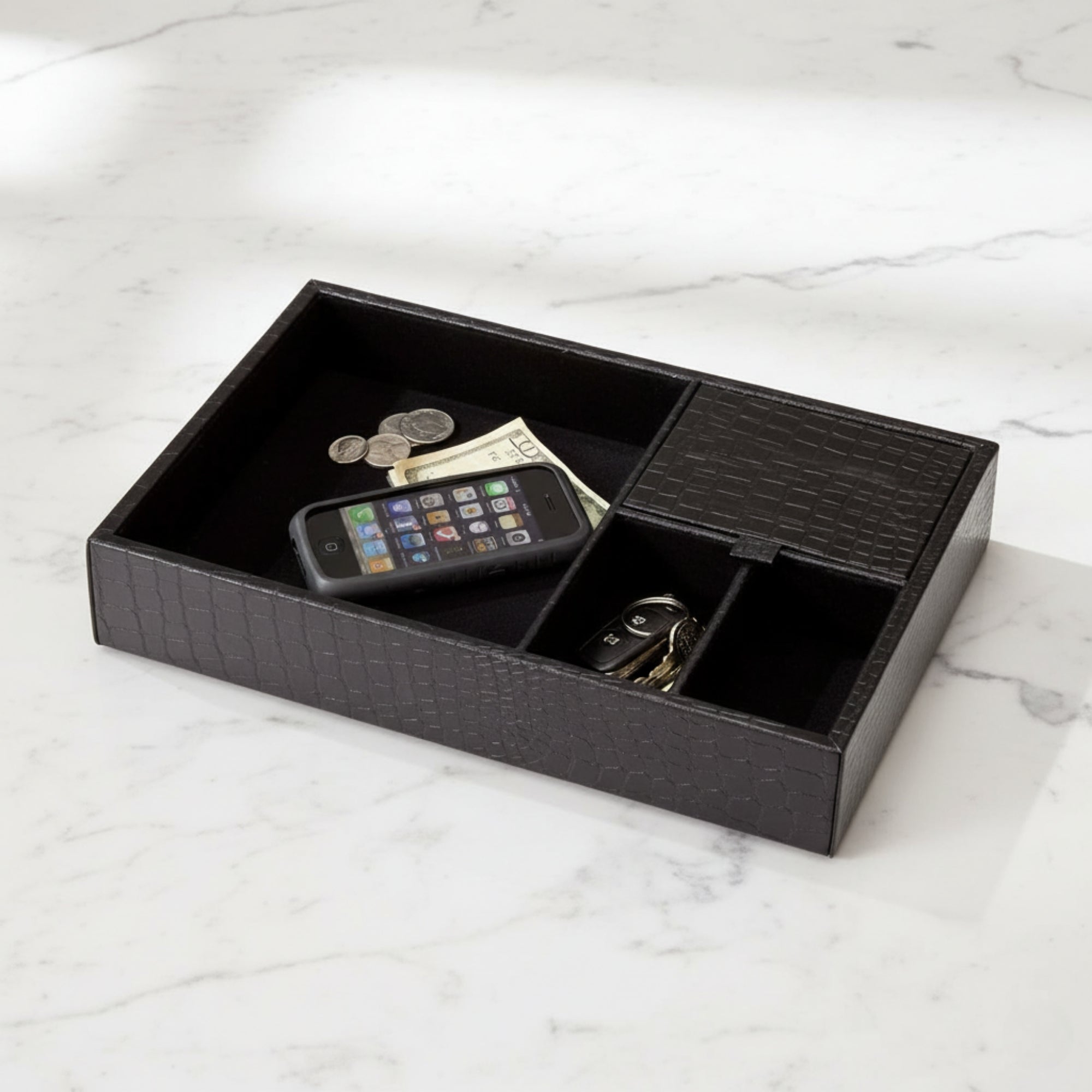 Black Crocodile Embossed Leather Standard Valet Tray