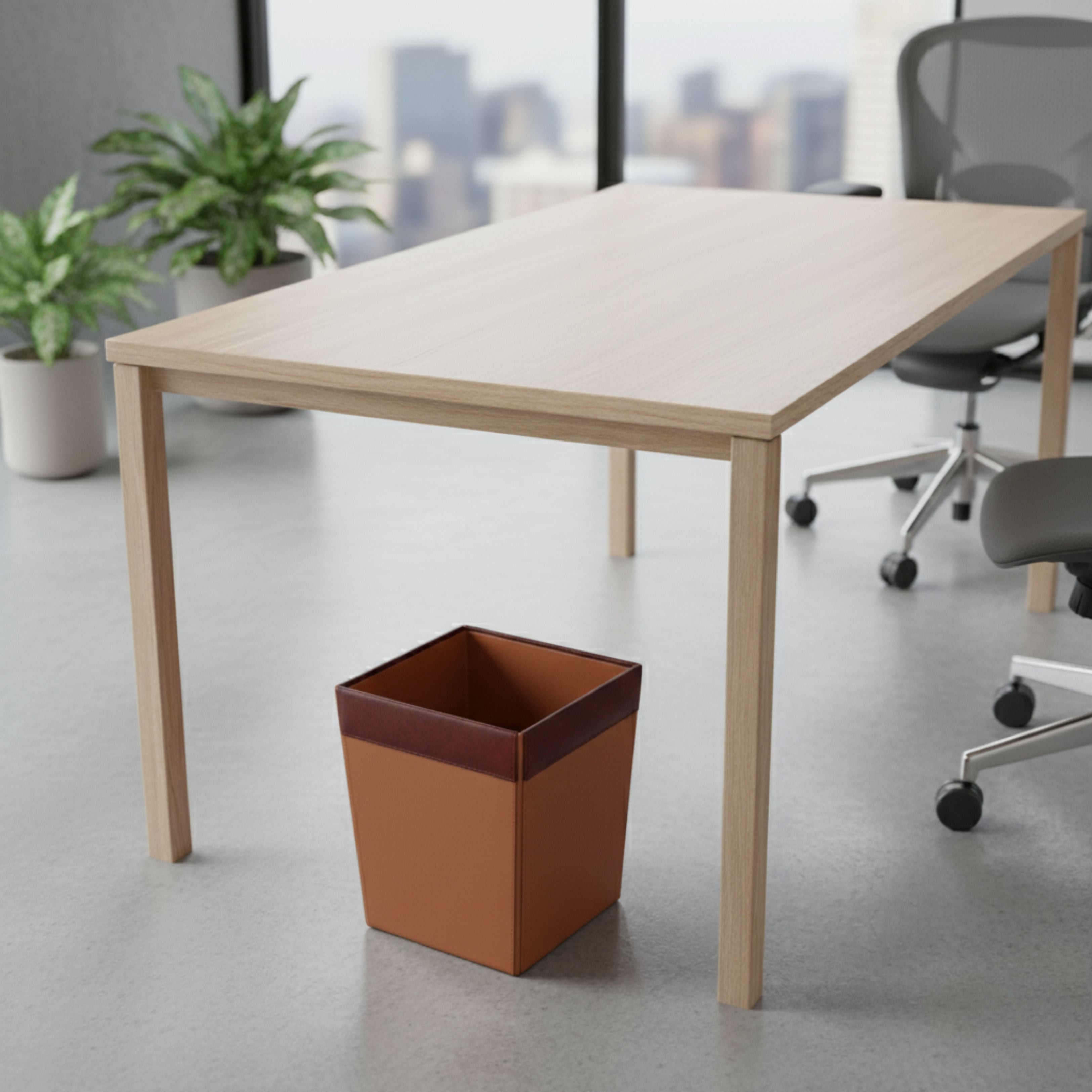 Mocha Leather Square Waste Basket, 14 Qt