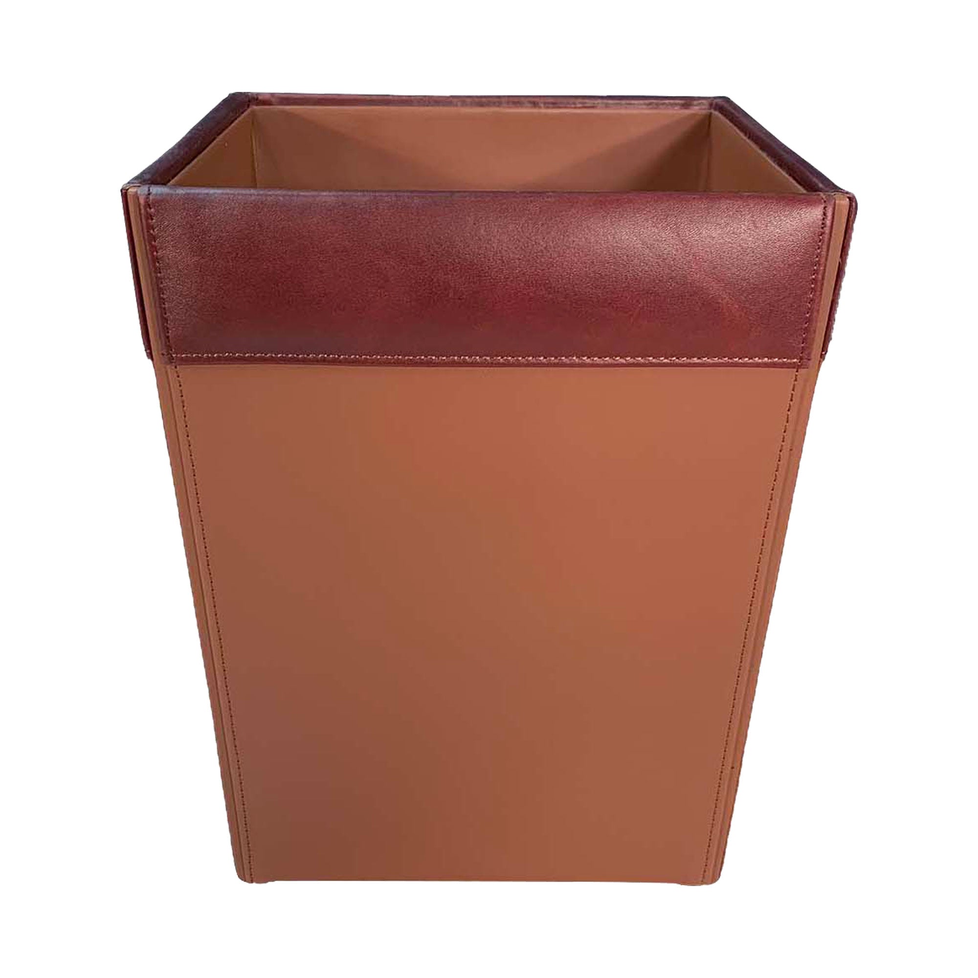 Mocha Leather Square Waste Basket, 14 Qt