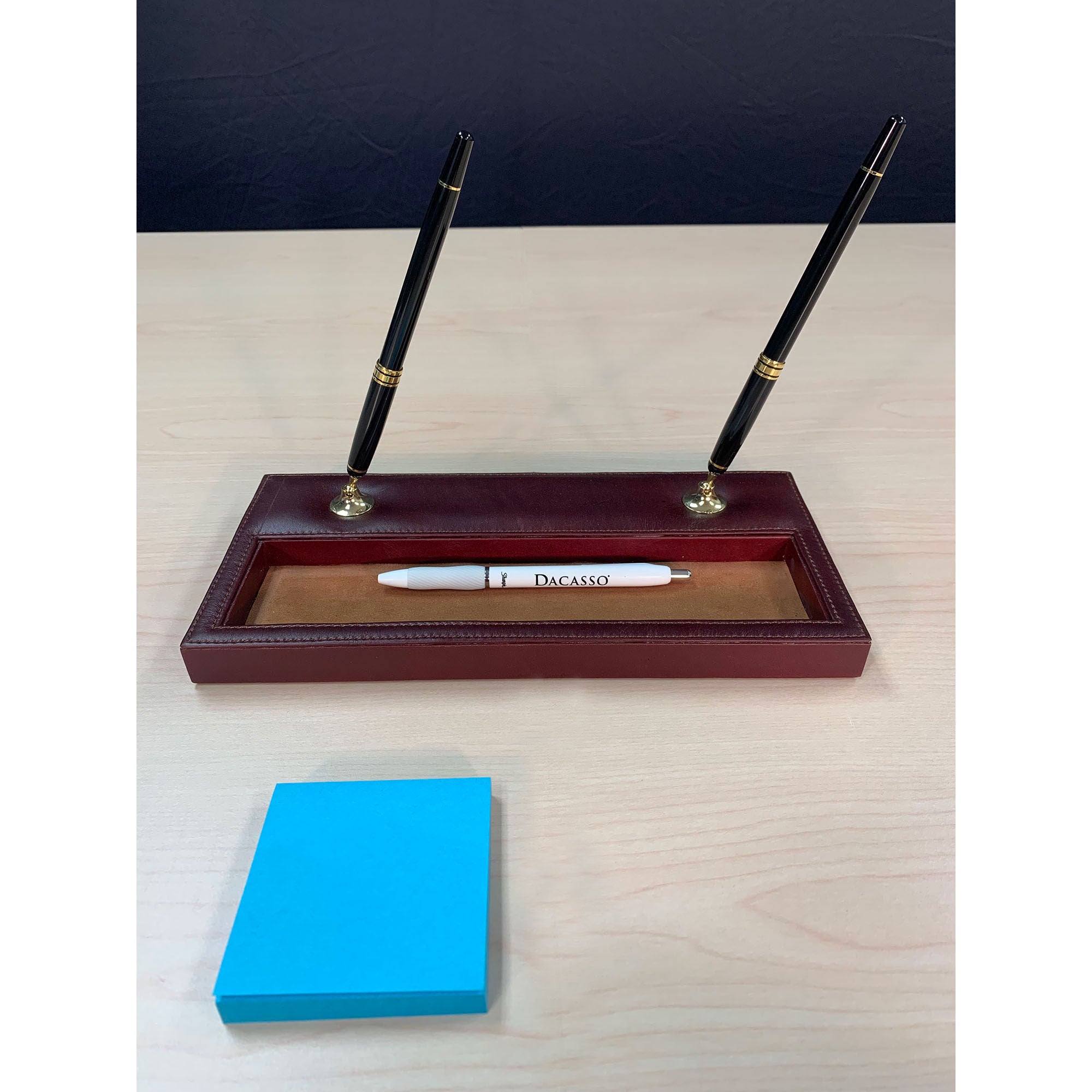 Mocha Leather Pen Stand with Gold Accents