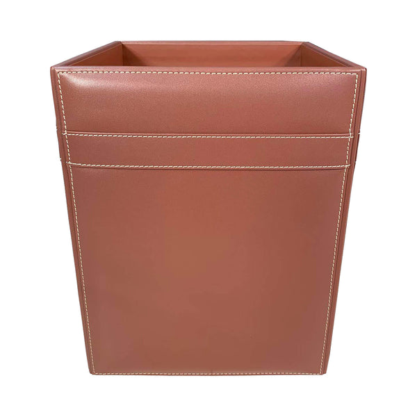 Rustic Brown Leather Square Waste Basket, 14 Qt