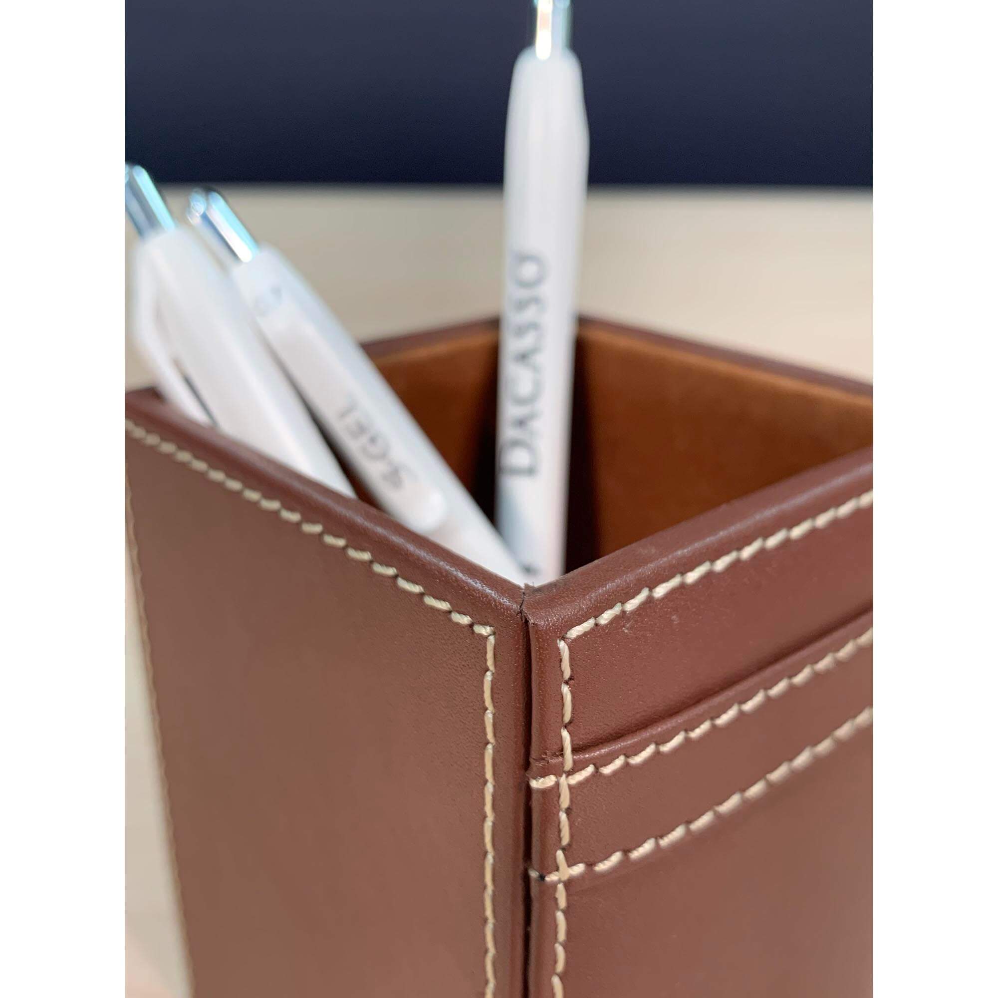Rustic Brown Leather Pencil Cup
