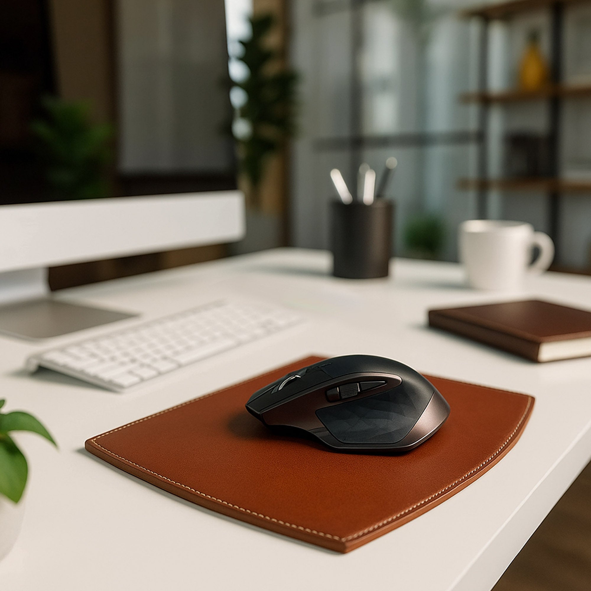 Rustic Brown Leather Mouse Pad
