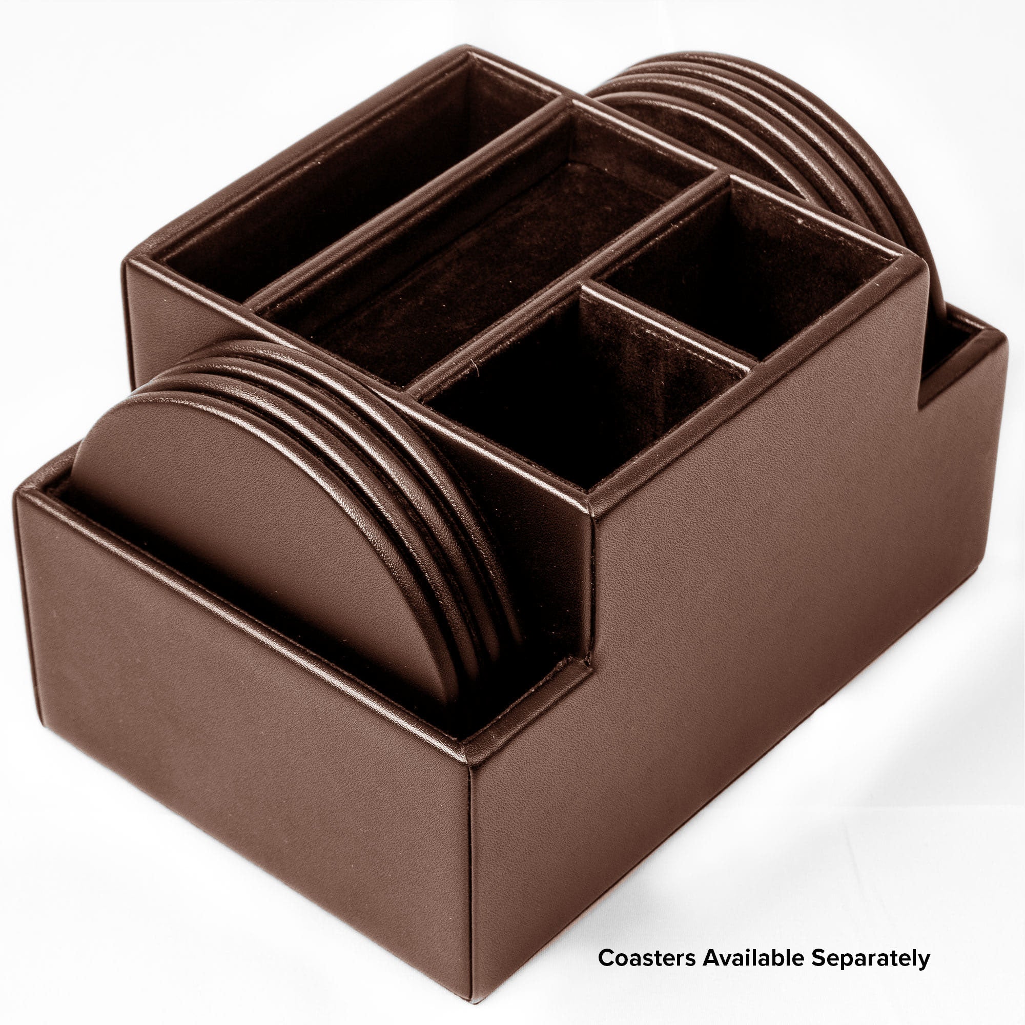 Chocolate Brown Leatherette Multi-Purpose Desk Supply Organizer