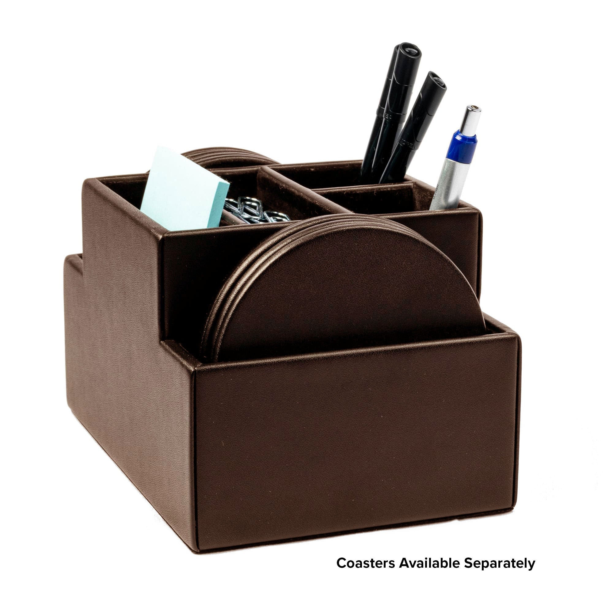 Chocolate Brown Leatherette Multi-Purpose Desk Supply Organizer