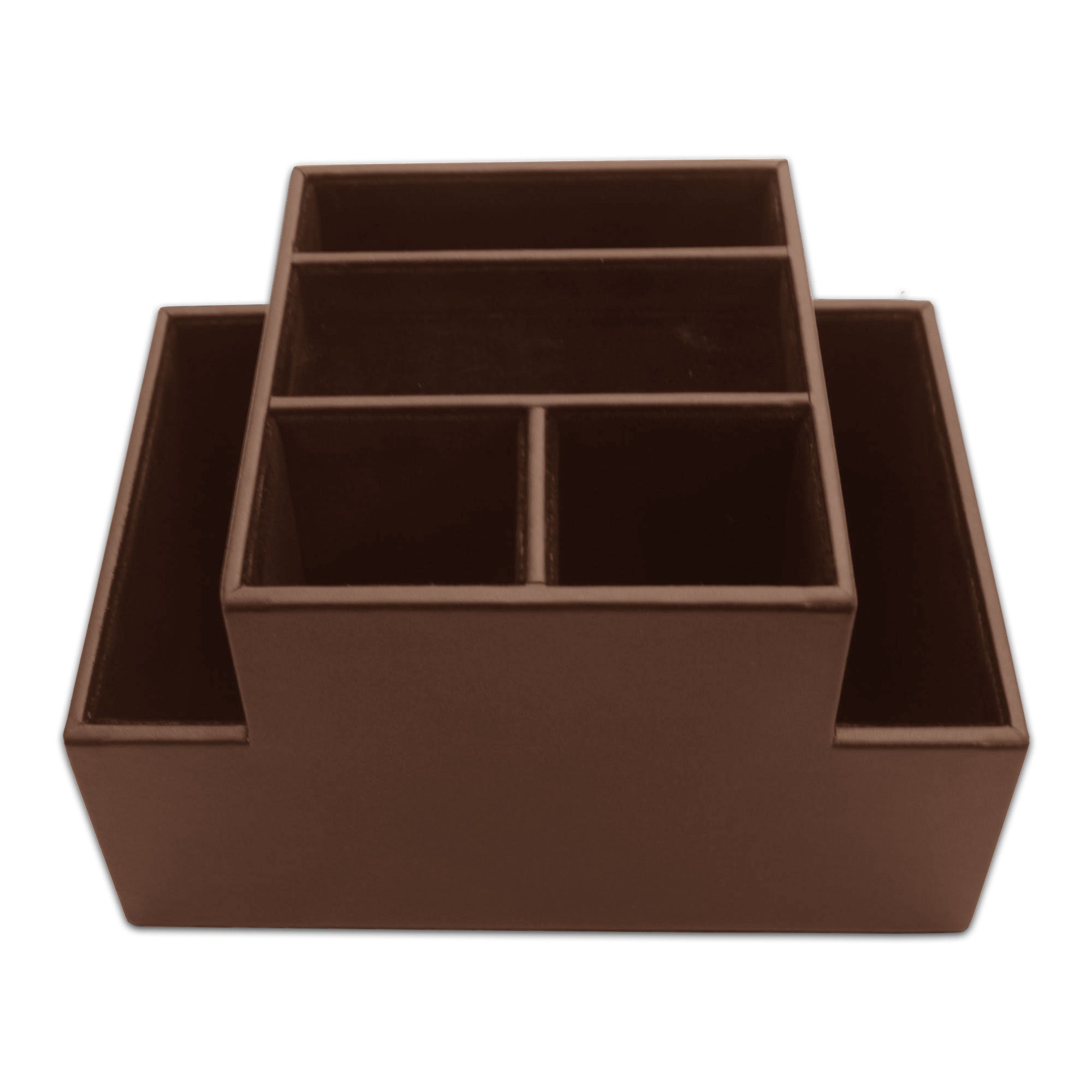 Chocolate Brown Leatherette Multi-Purpose Desk Supply Organizer