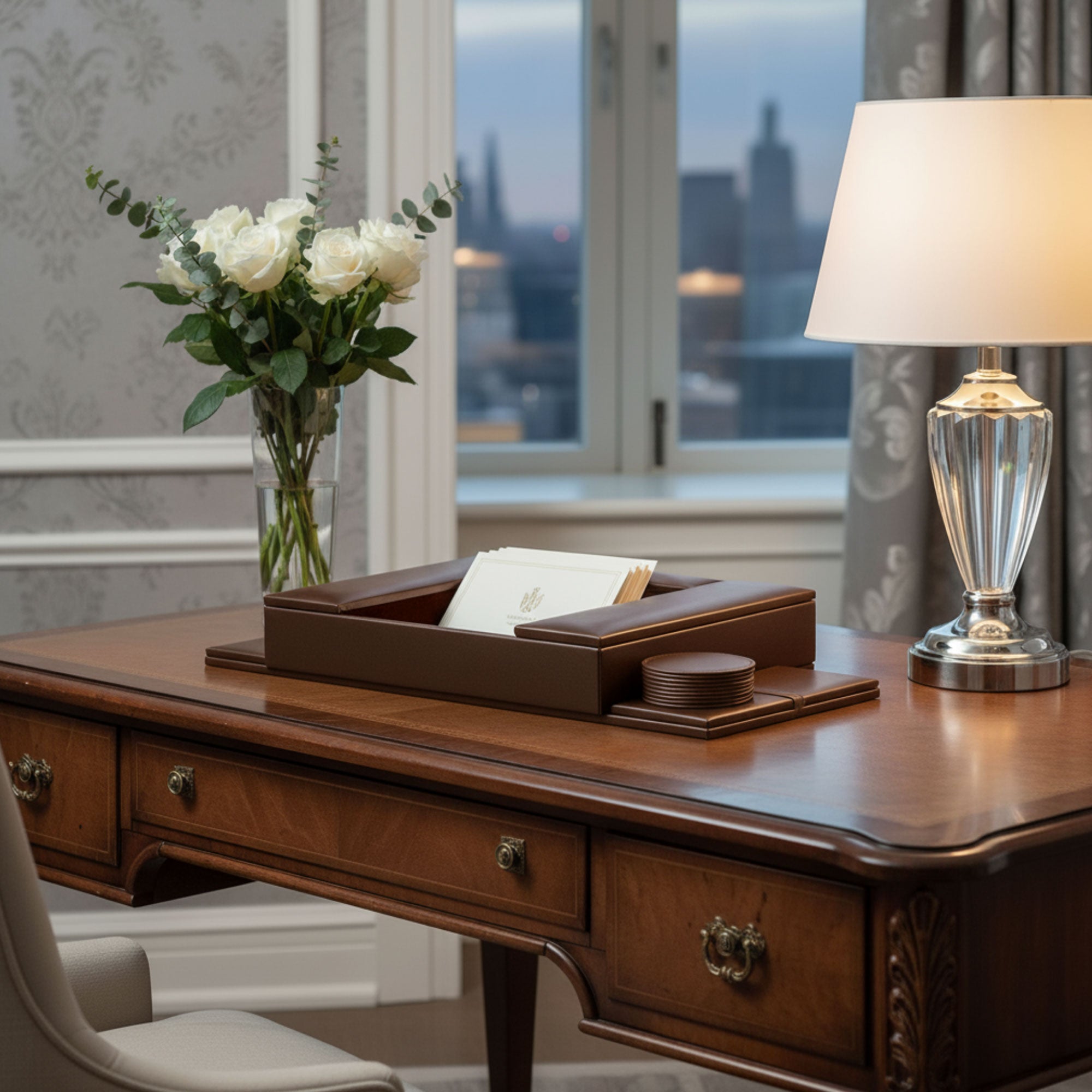 Chocolate Brown Leatherette Enhanced Conference Room Organizer