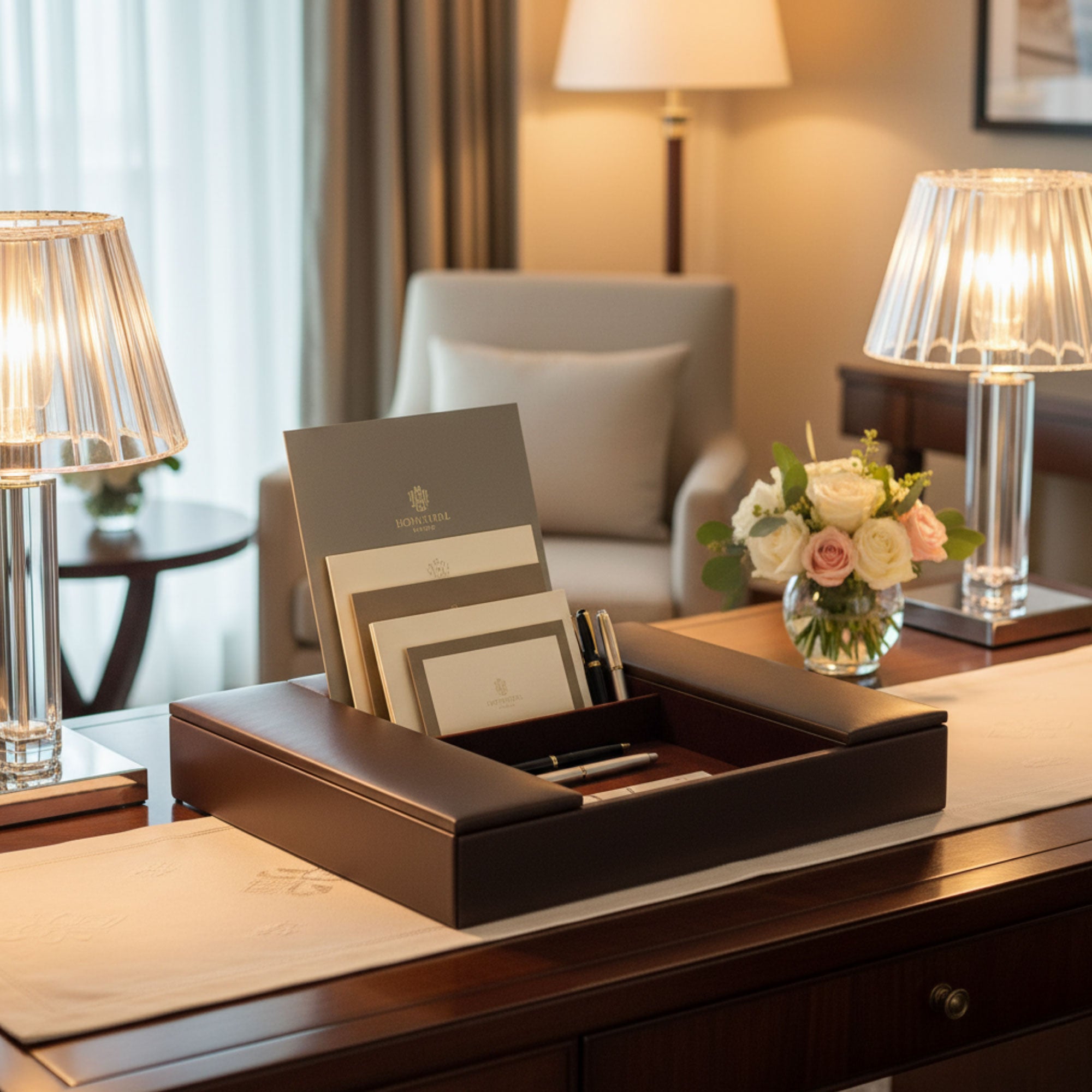 Chocolate Brown Leatherette Enhanced Conference Room Organizer