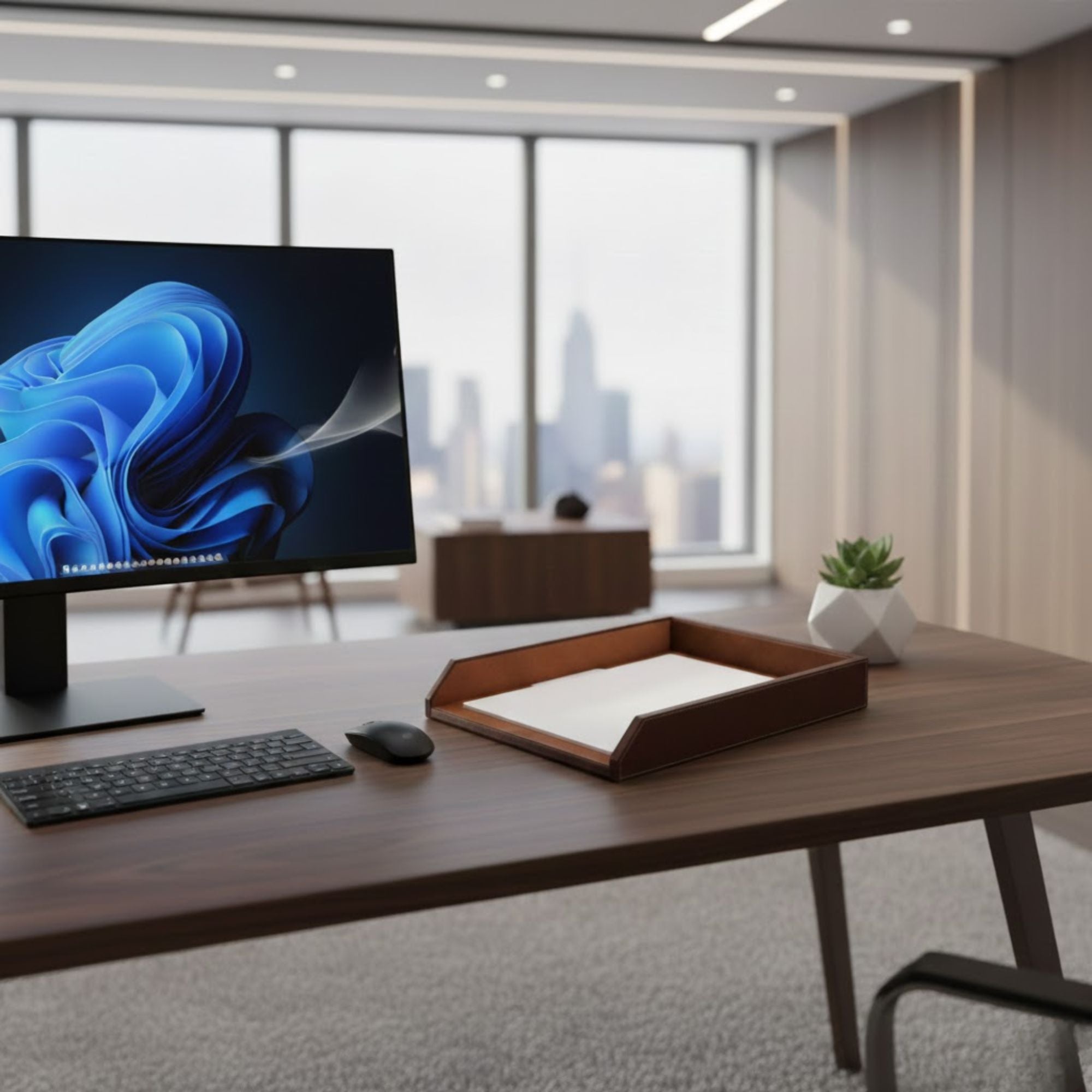 Chocolate Brown Leather Letter Tray