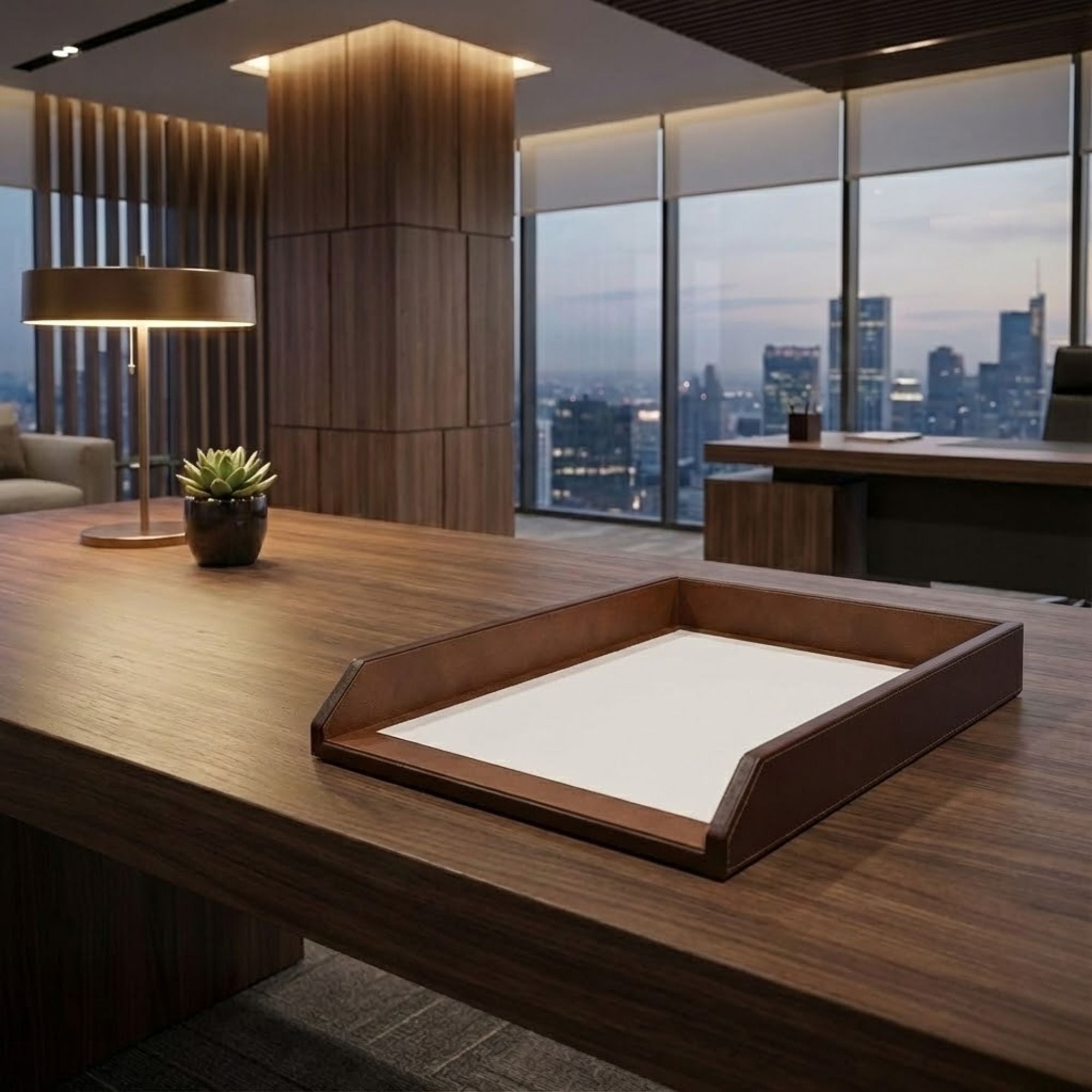 Chocolate Brown Leather Letter Tray