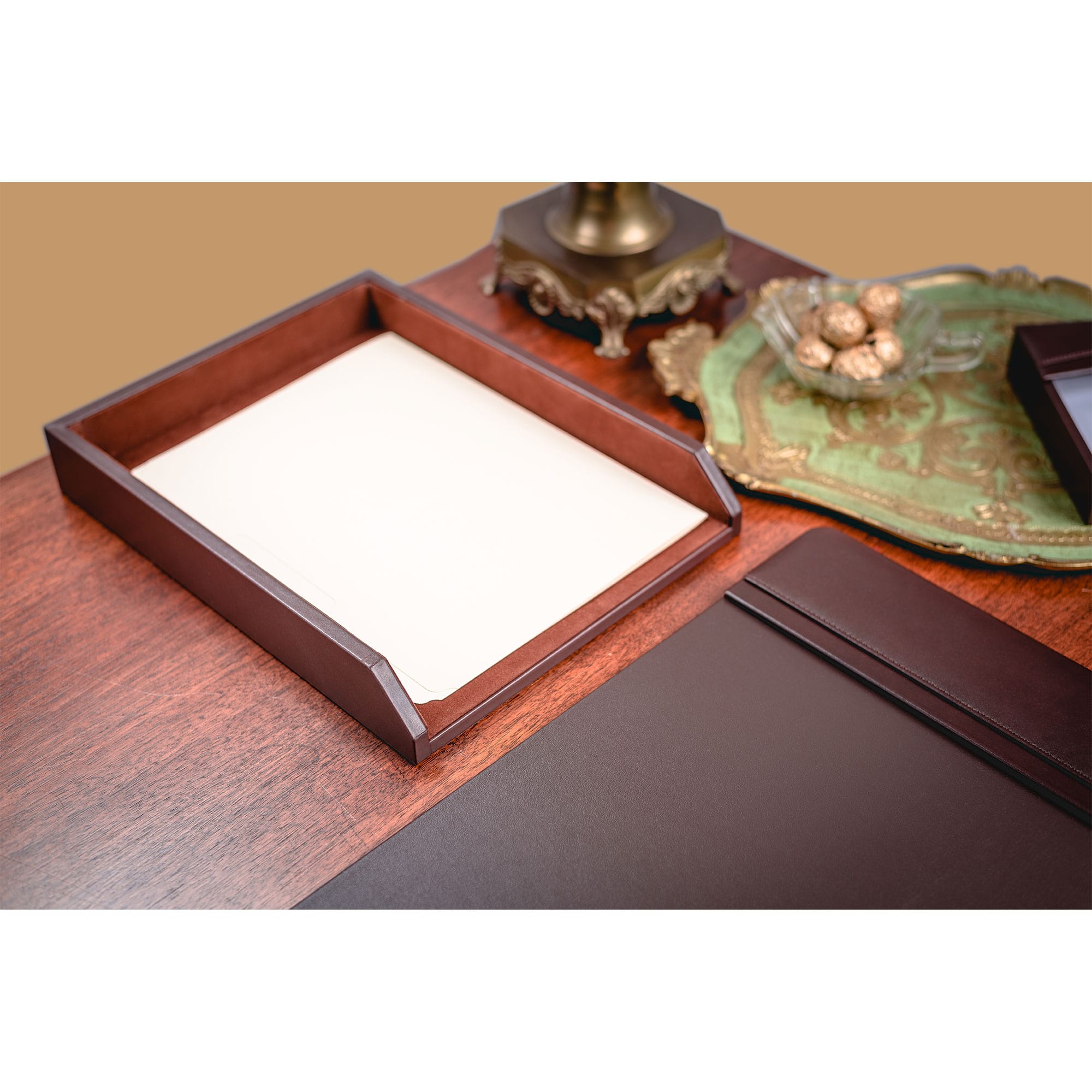 Chocolate Brown Leather Letter Tray