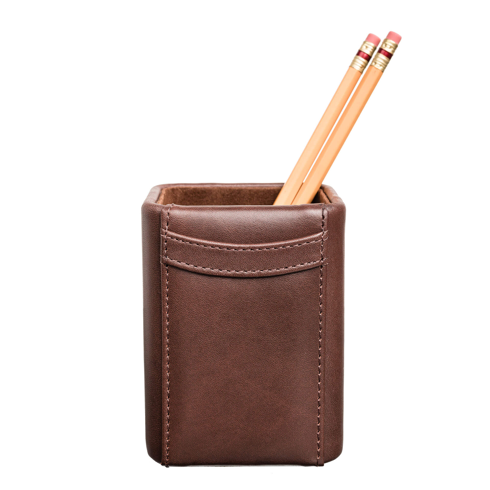 Chocolate Brown Leather Pencil Cup