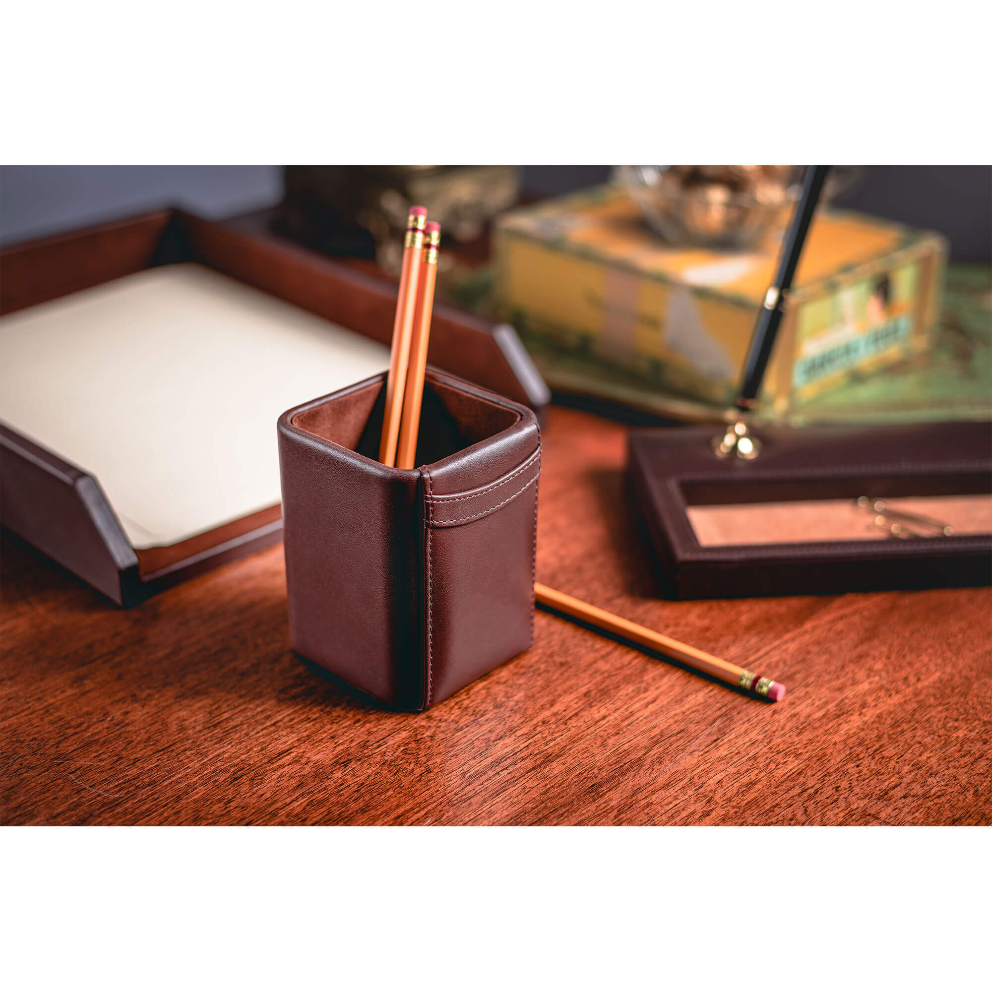 Chocolate Brown Leather Pencil Cup