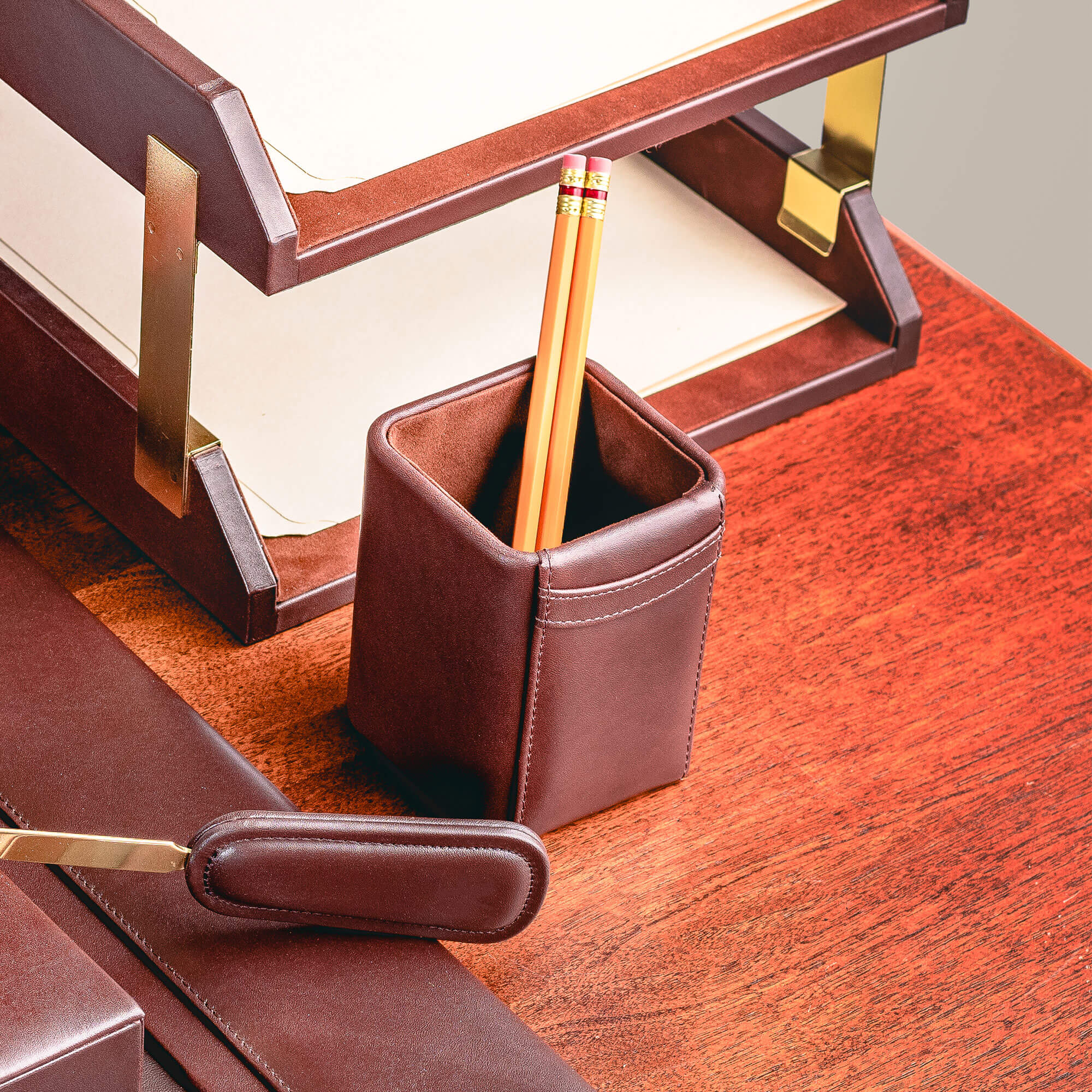 Chocolate Brown Leather Pencil Cup