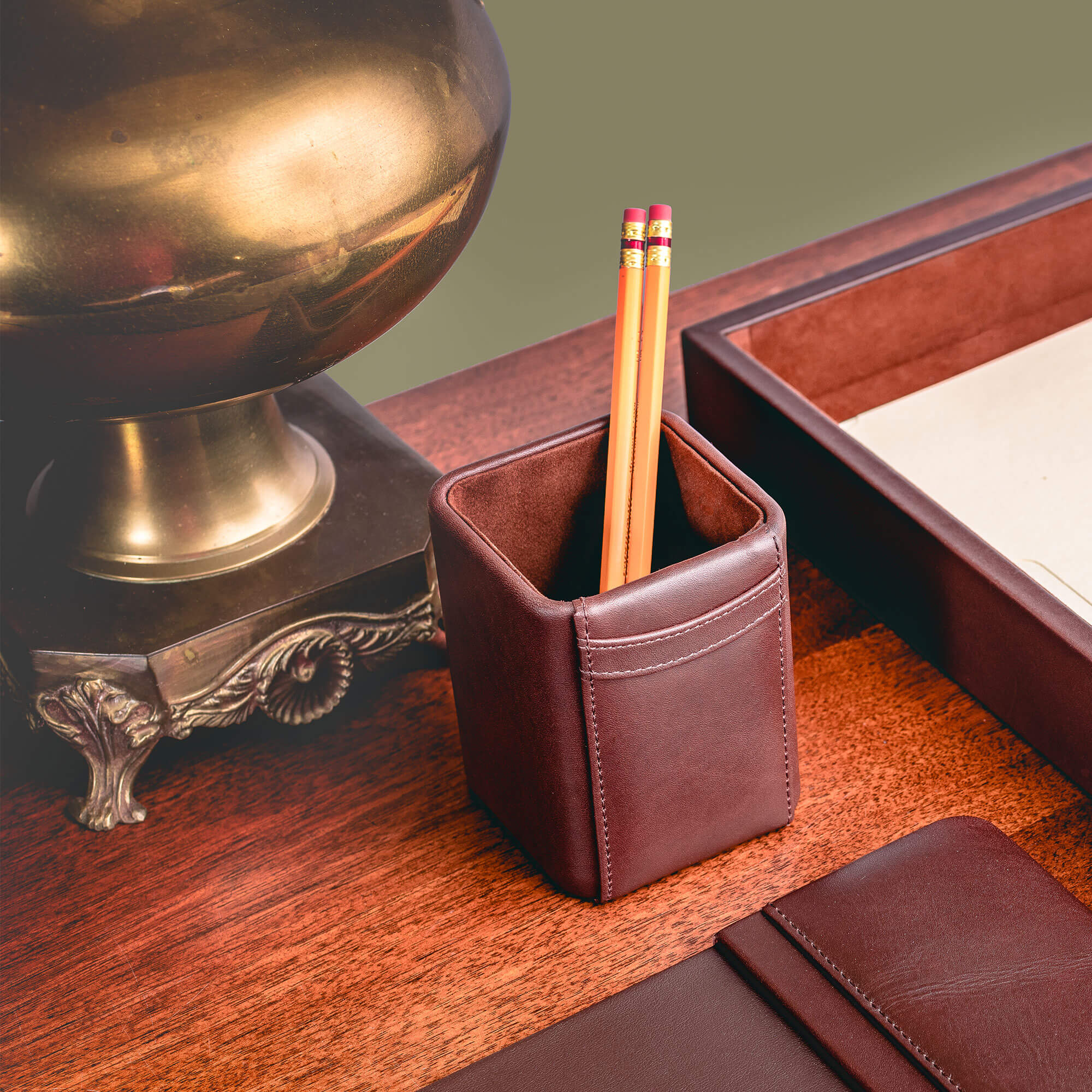Chocolate Brown Leather Pencil Cup