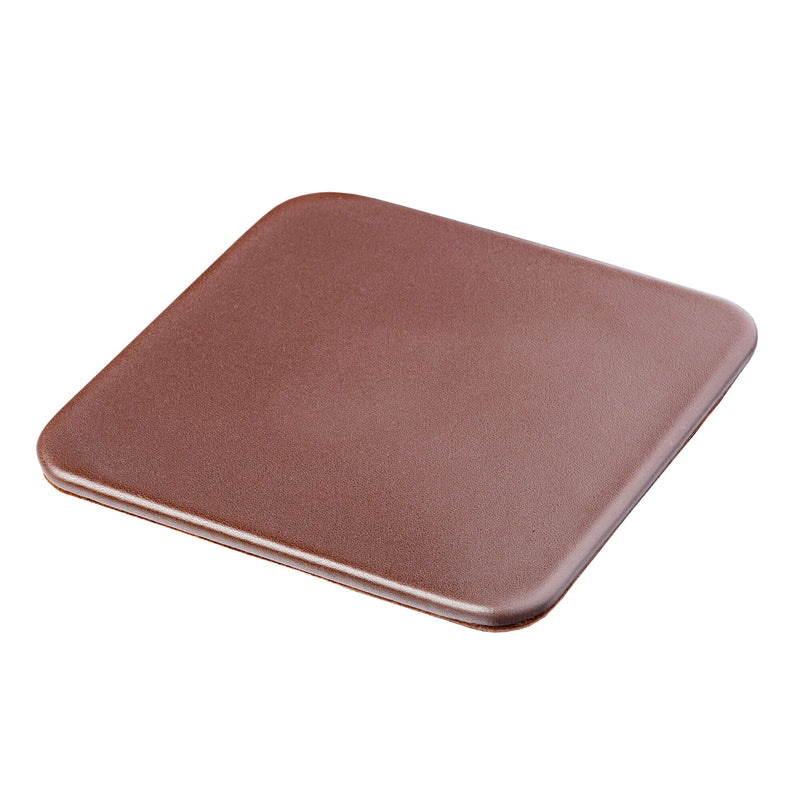 Chocolate Brown Leatherette 4 Square Coaster Set w/ Holder