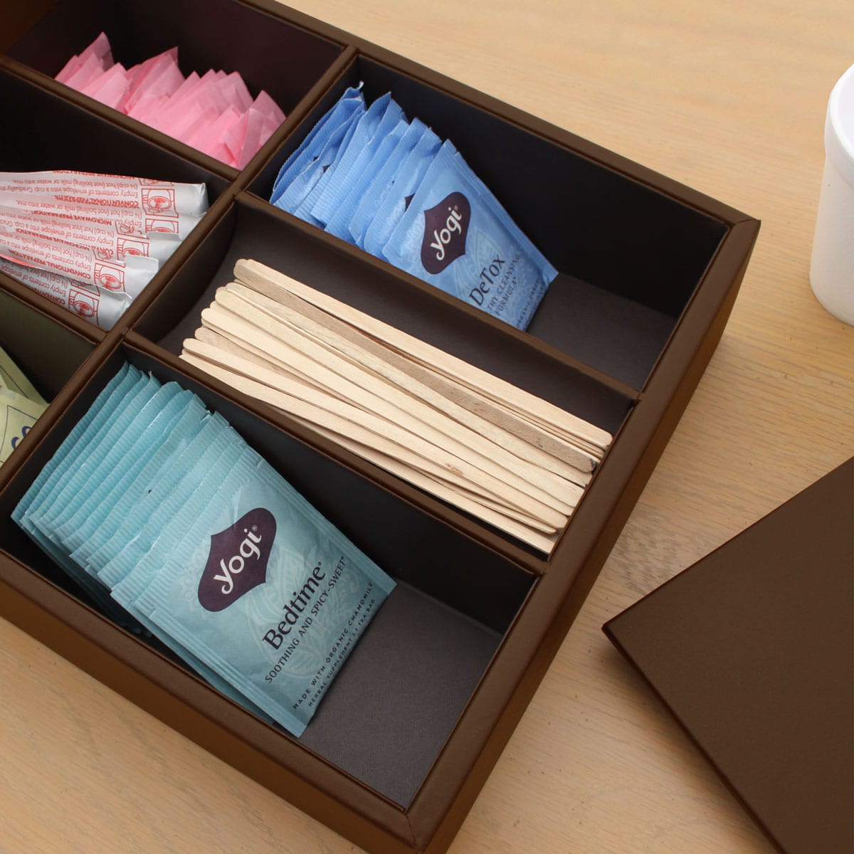 Chocolate Brown Leather Coffee Condiment Organizer