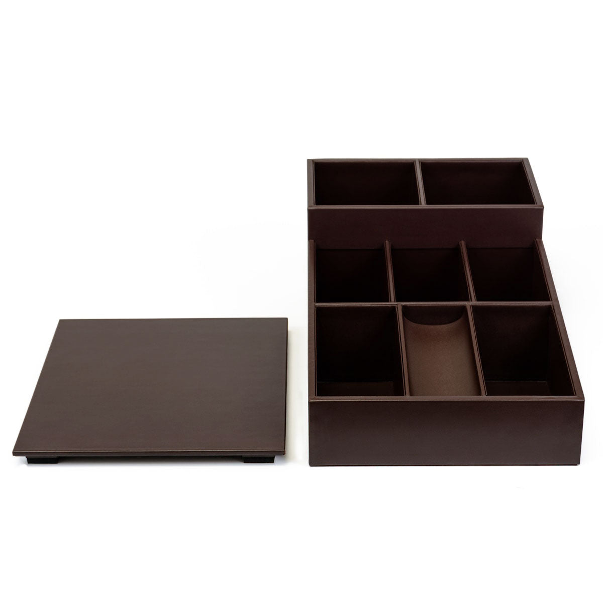 Chocolate Brown Leather Coffee Condiment Organizer