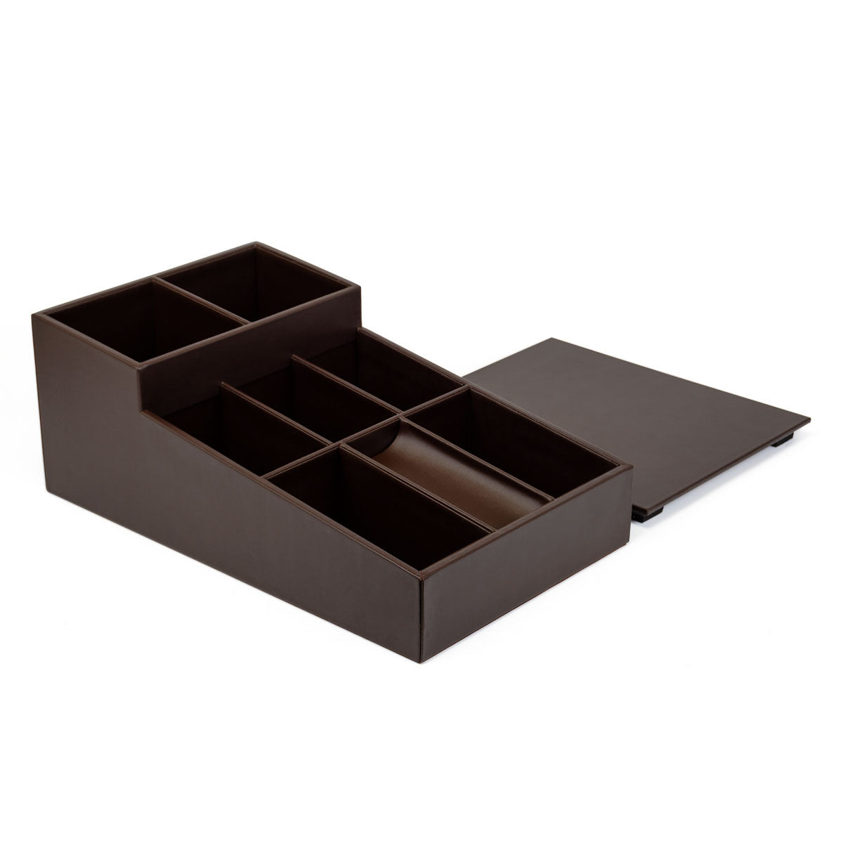Chocolate Brown Leather Coffee Condiment Organizer