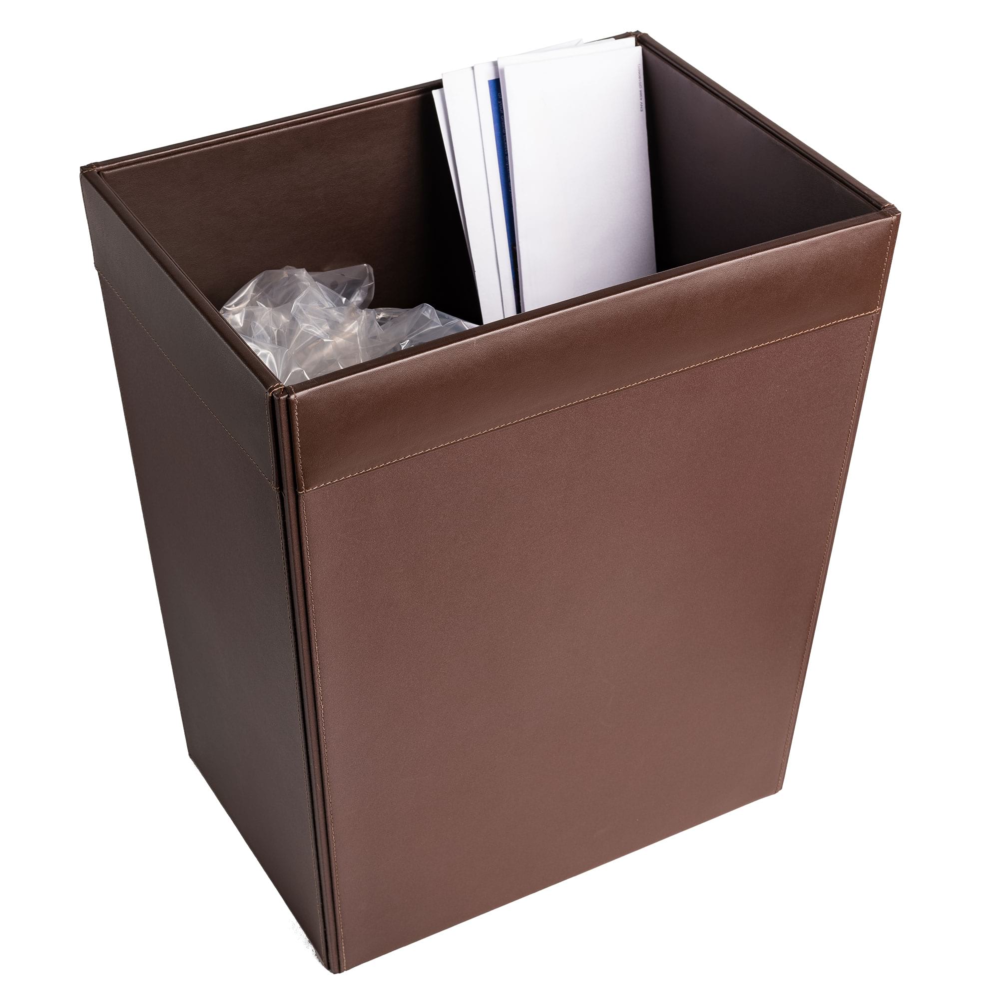 Chocolate Brown Leather Square Waste Basket, 32 Qt