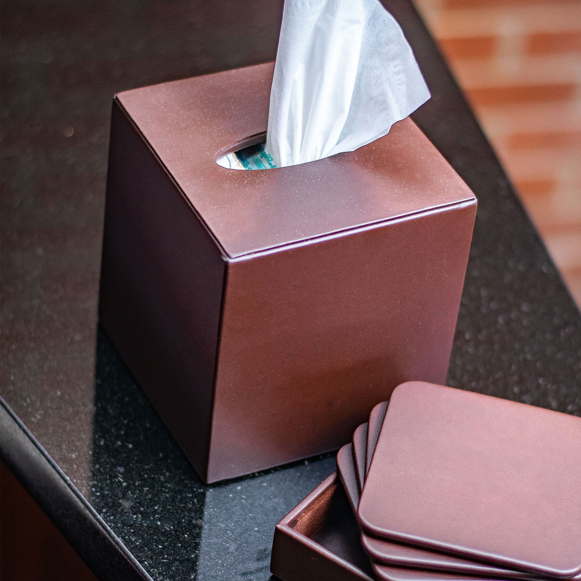 Chocolate Brown Leather Tissue Box Cover