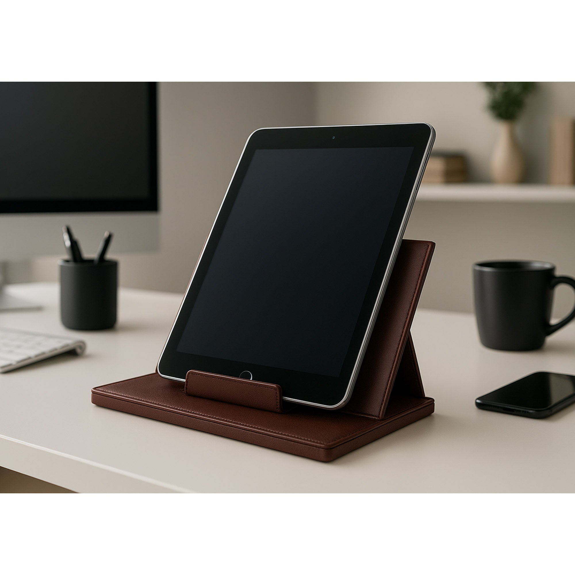 Chocolate Brown Leather Tablet Stand